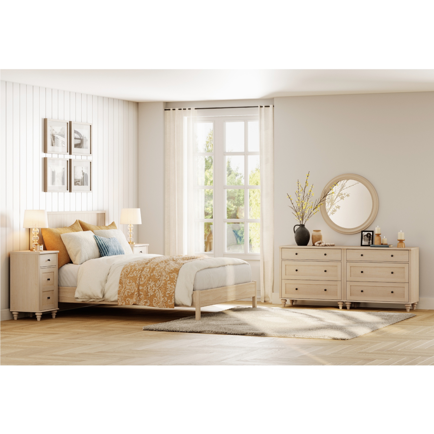 WAMPAT Dresser for Bedroom with 6 Drawers, Beige Kids Dressers with Wide Chest of Drawers, Mid Century Modern Wooden Closet Storage Organizer for