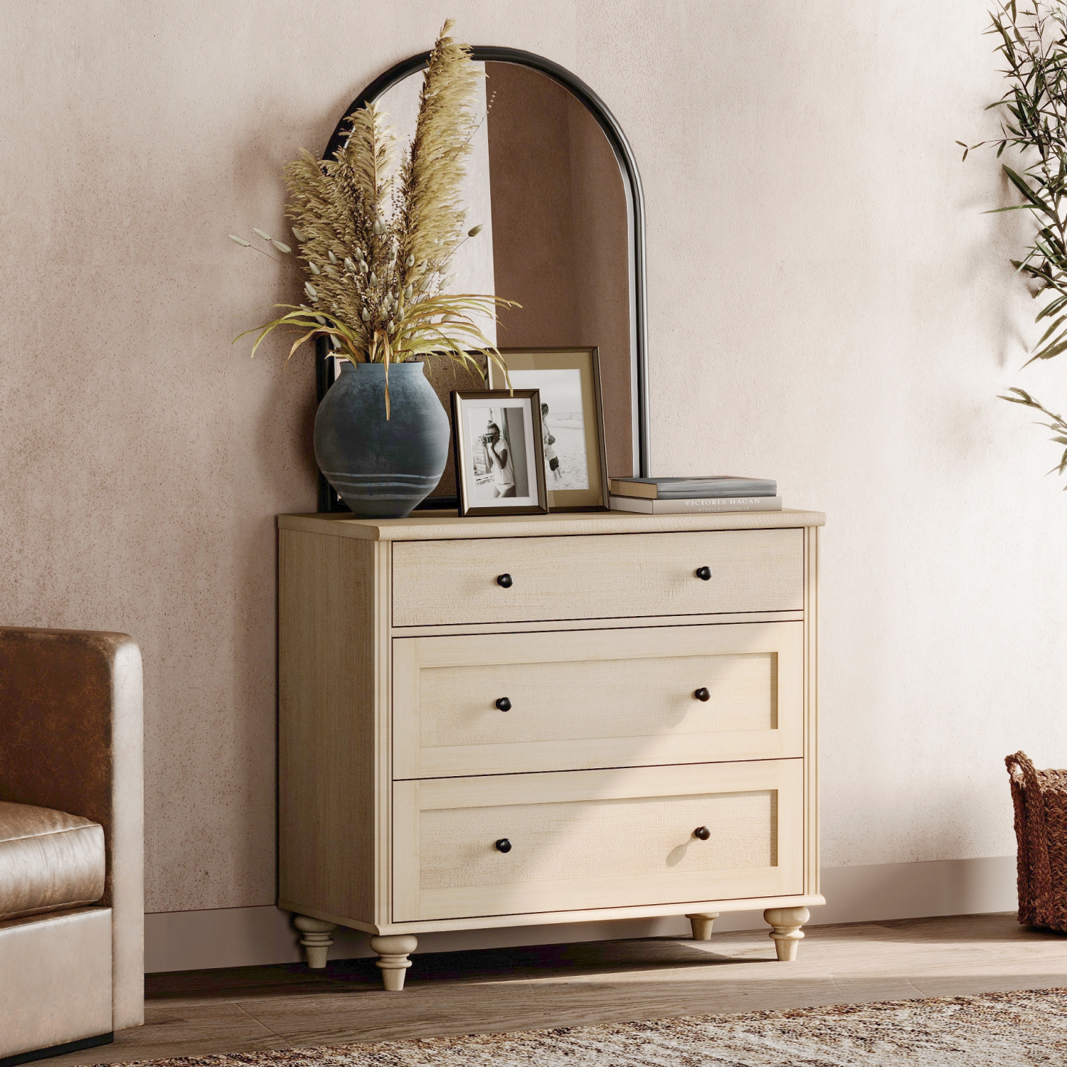 WAMPAT Dresser for Bedroom with 3 Drawers, Kids Dressers with Wide Chest of Drawers, Mid Century Modern Wooden Closet Storage Organizer for Nursery,