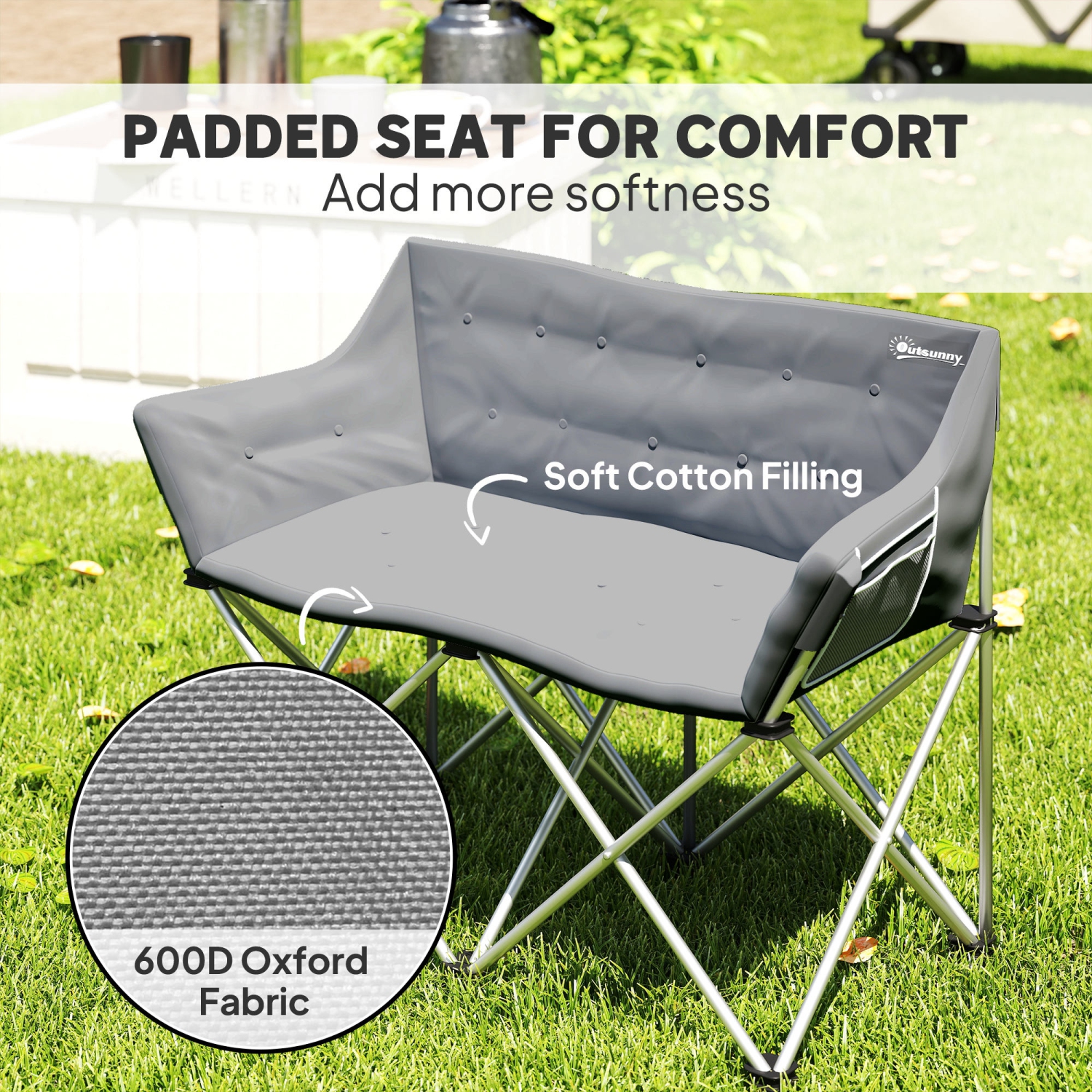 Outsunny Double Camping Chair, Oversized Camping Loveseat for Adults, Heavy Duty Folding Camp Chair with Side Pockets for Hiking, Picnic, Beach,