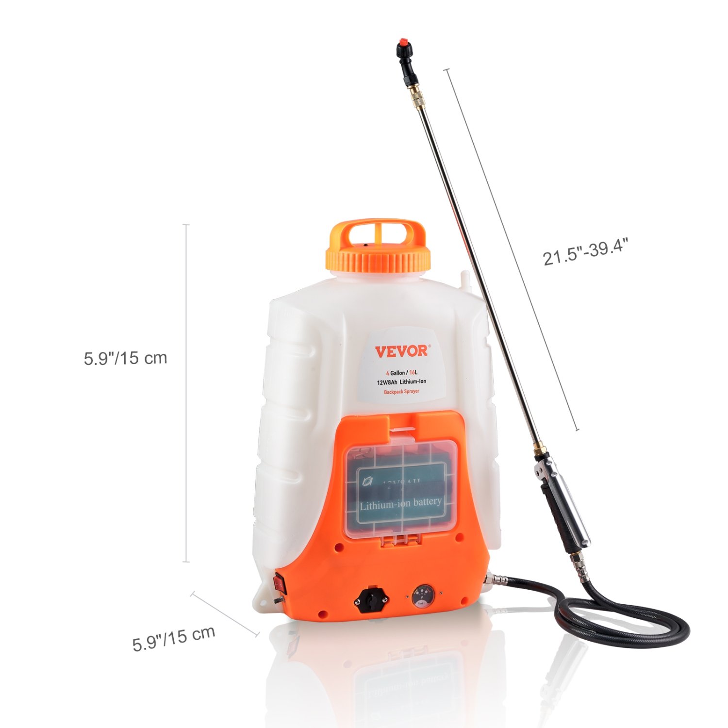 VEVOR 0-90 PSI Battery Powered Backpack Sprayer, Adjustable Pressure, 4 Gallon Tank, Back Pack Sprayer with 8 Nozzles and 2 Wands, 12V 8Ah Battery,