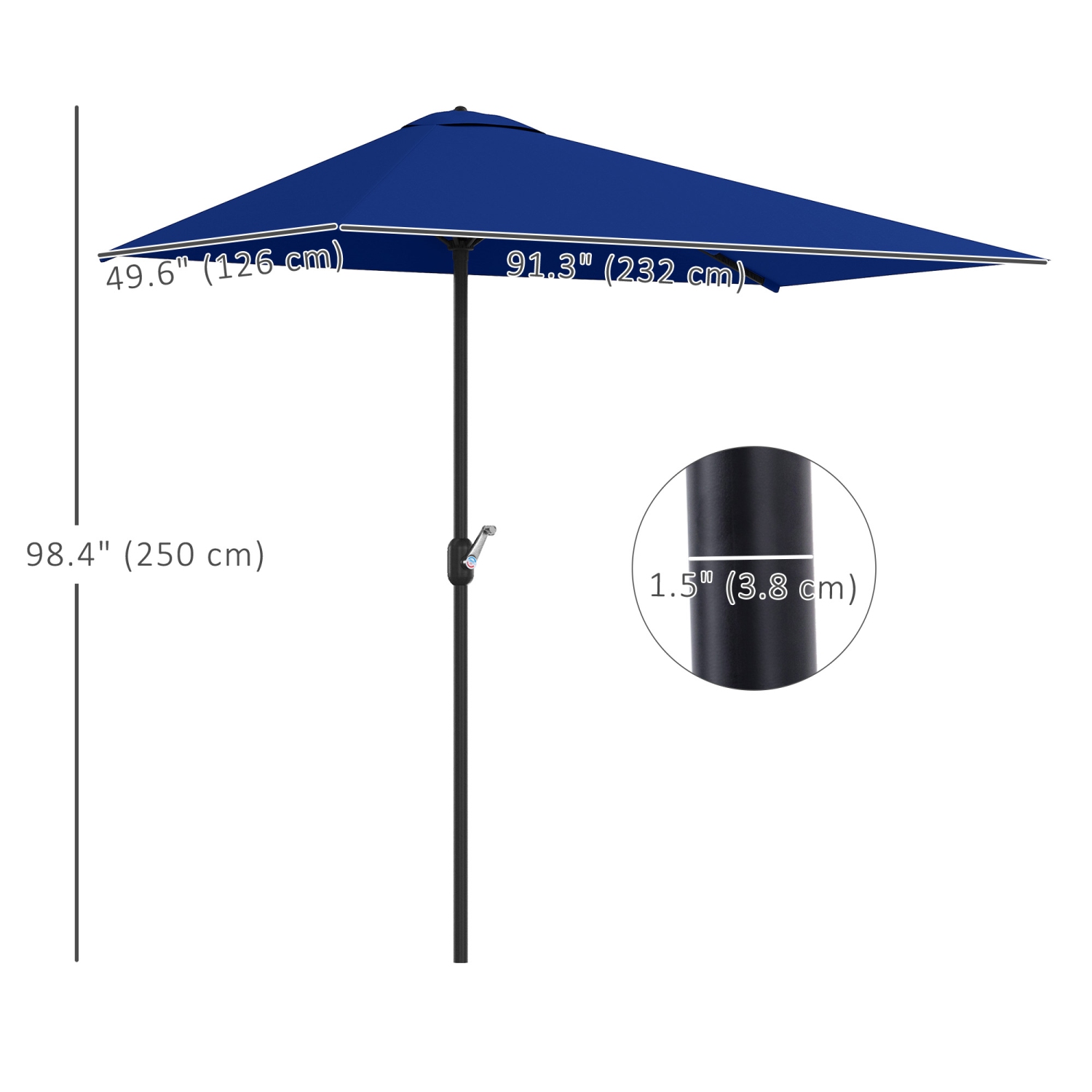 Demi-parasol extérieur Outsunny 8&nbsp;pi Parasol jardin Fenêtre solaire extérieur 5 côtes bleu foncé