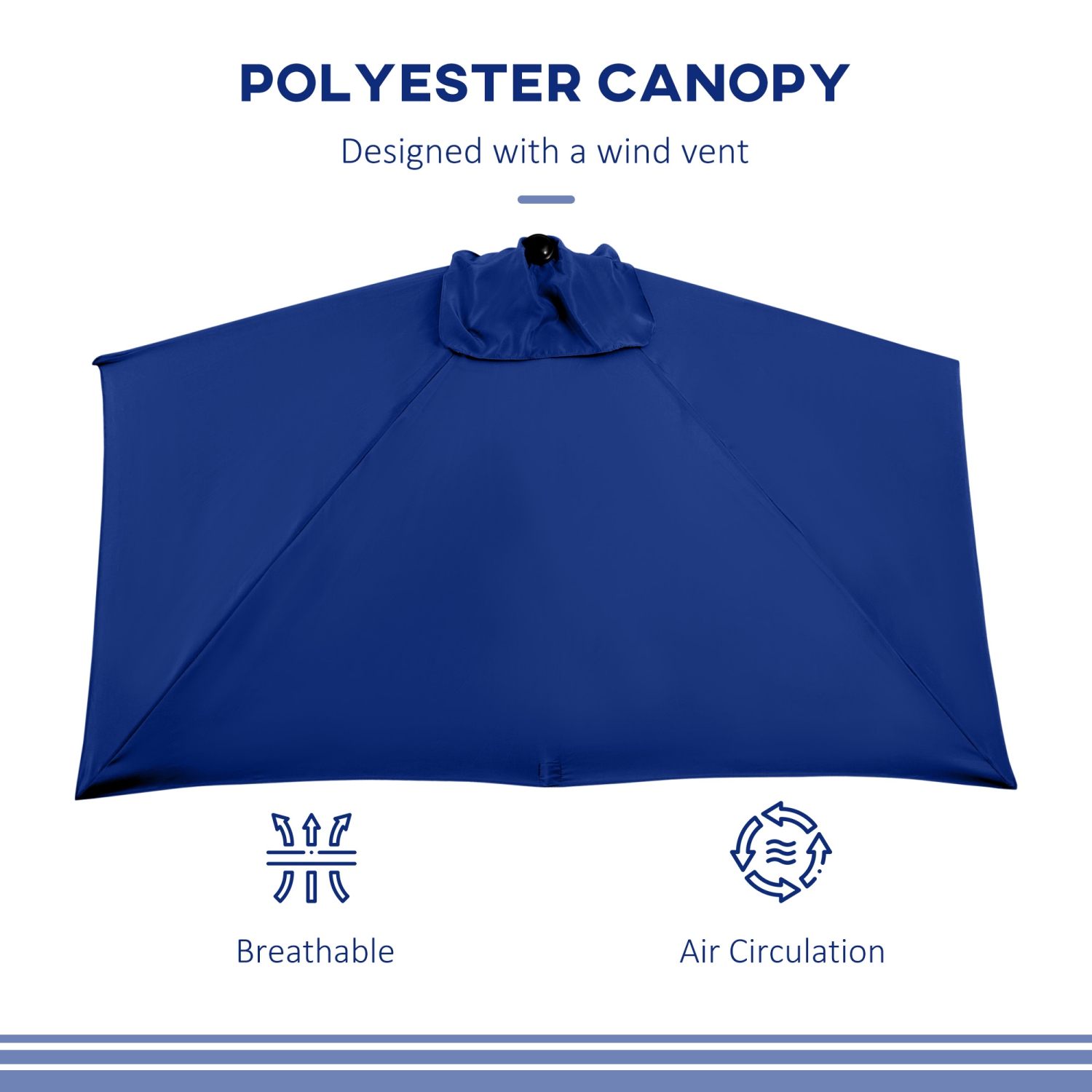 Demi-parasol extérieur Outsunny 8&nbsp;pi Parasol jardin Fenêtre solaire extérieur 5 côtes bleu foncé