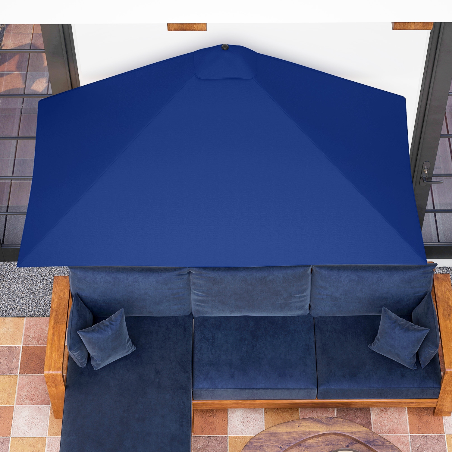 Demi-parasol extérieur Outsunny 8&nbsp;pi Parasol jardin Fenêtre solaire extérieur 5 côtes bleu foncé