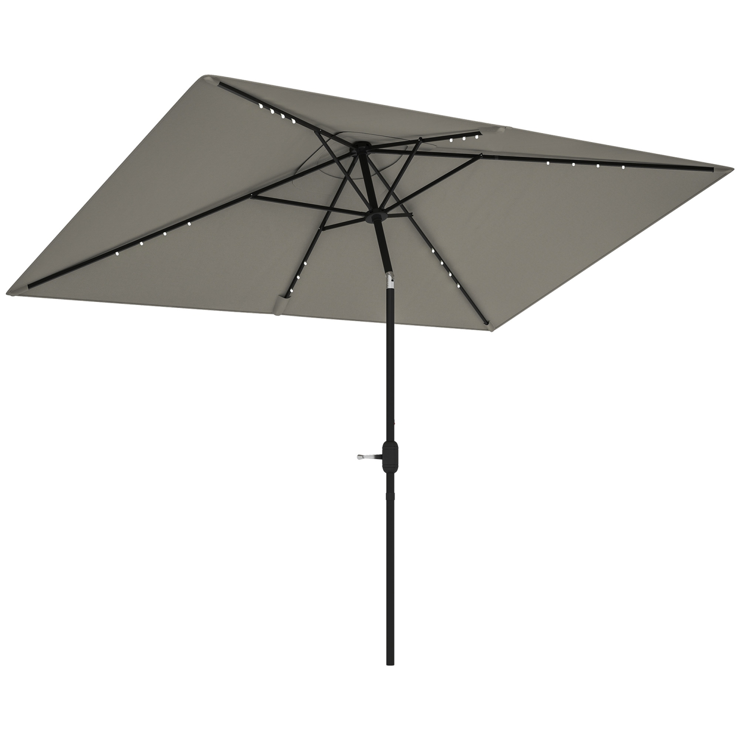 Outsunny 6' x 10' Patio Umbrella with 22 LED Solar Lights and Tilt, Rectangular Outdoor Table Umbrella with Crank, Light Grey