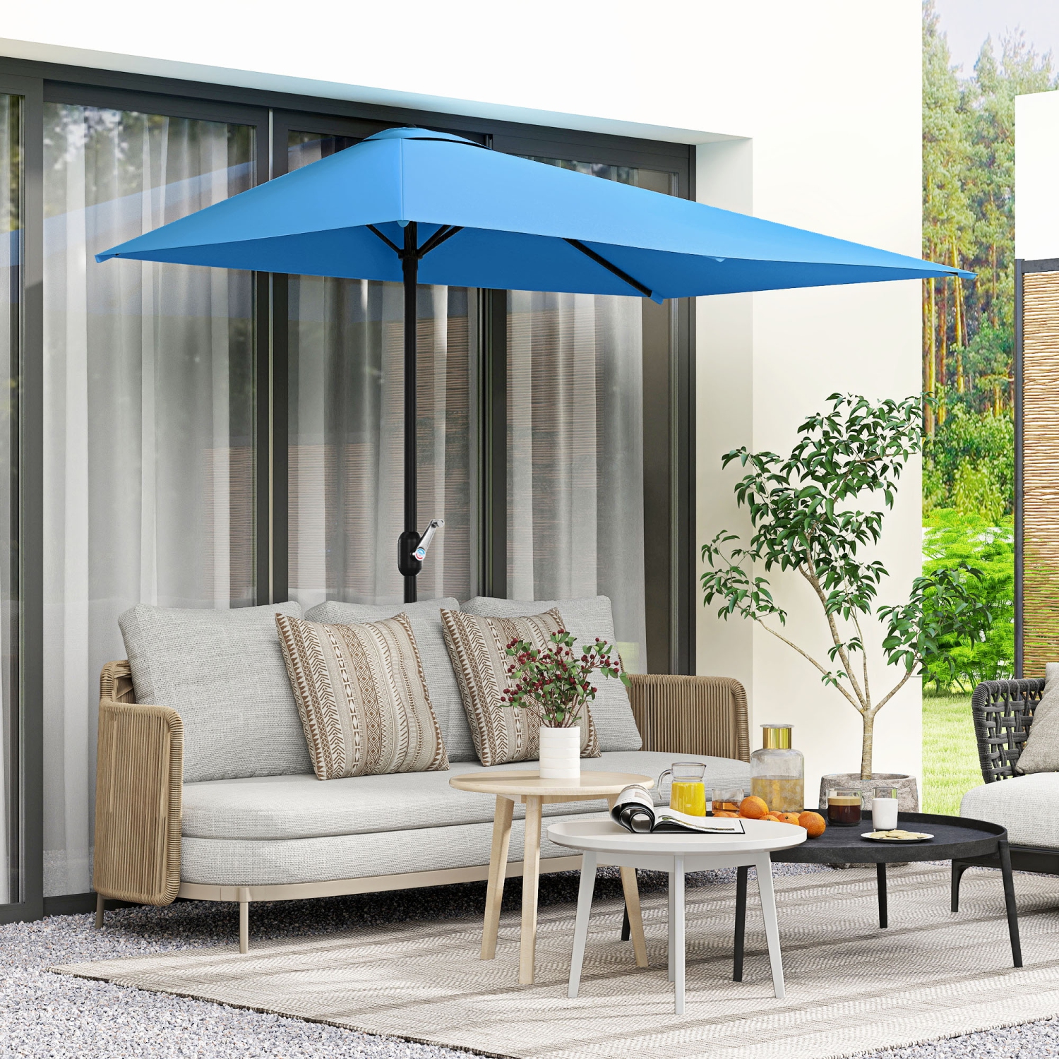 Demi-parasol extérieur Outsunny 8 pi Parasol extérieur balcon Pare-soleil extérieur fenêtre/5 côtes bleu pâle