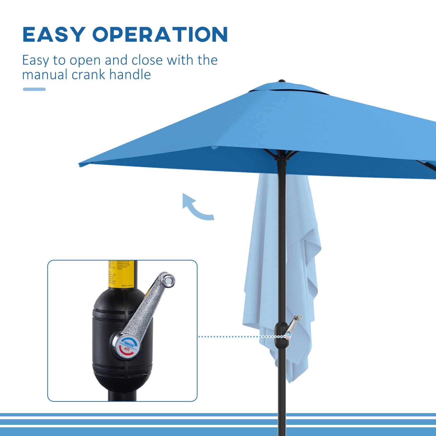 Demi-parasol extérieur Outsunny 8 pi Parasol extérieur balcon Pare-soleil extérieur fenêtre/5 côtes bleu pâle