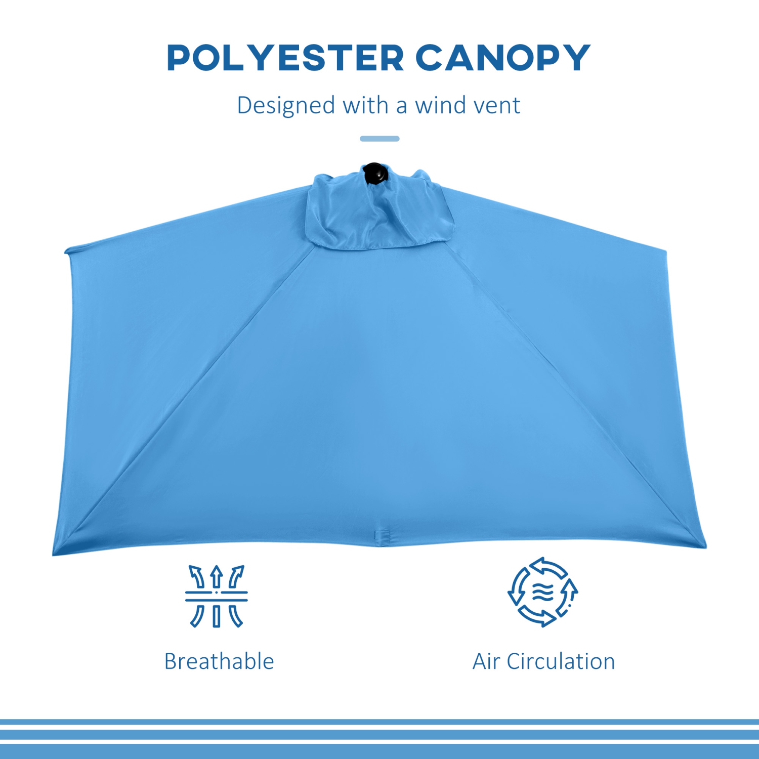 Demi-parasol extérieur Outsunny 8 pi Parasol extérieur balcon Pare-soleil extérieur fenêtre/5 côtes bleu pâle