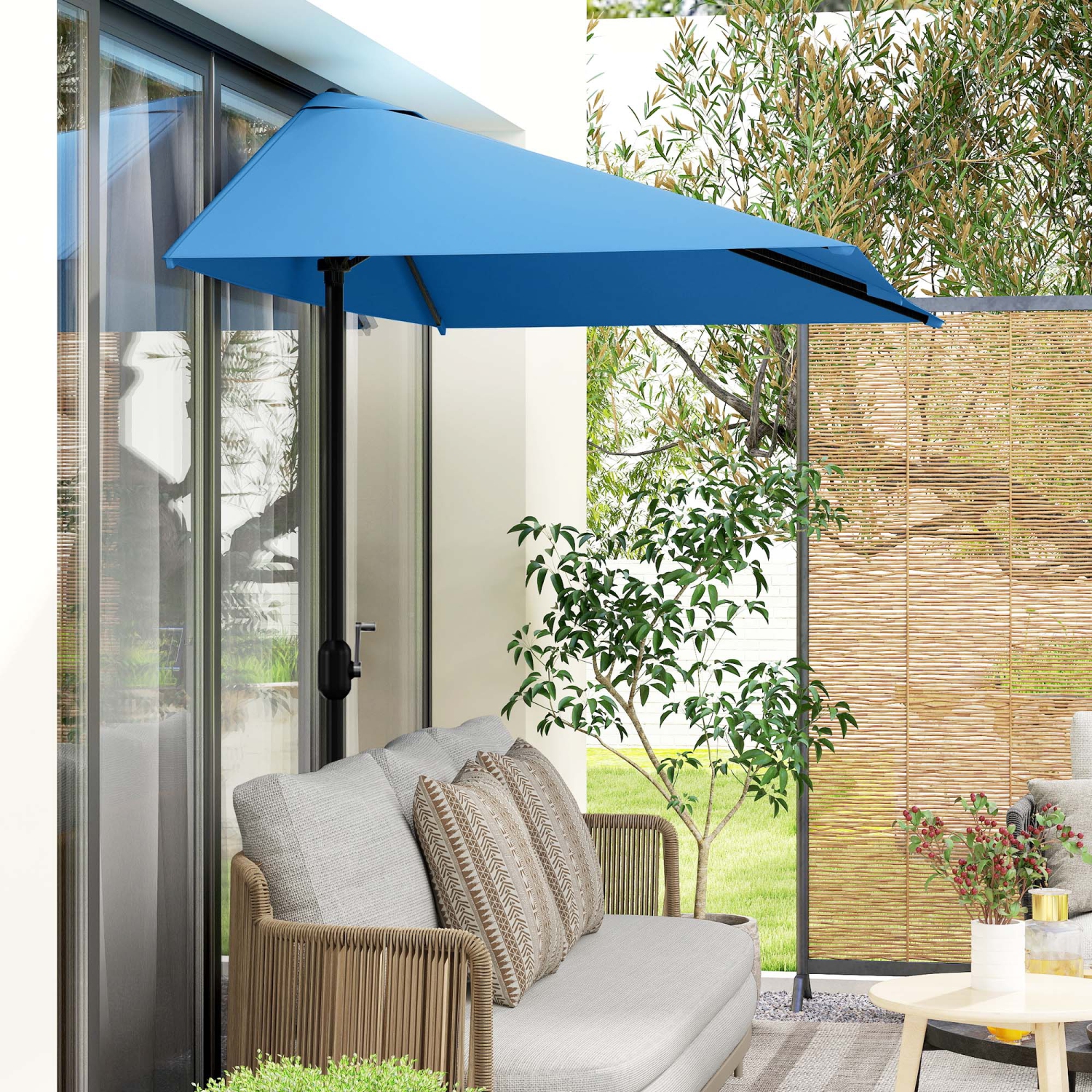Demi-parasol extérieur Outsunny 8 pi Parasol extérieur balcon Pare-soleil extérieur fenêtre/5 côtes bleu pâle