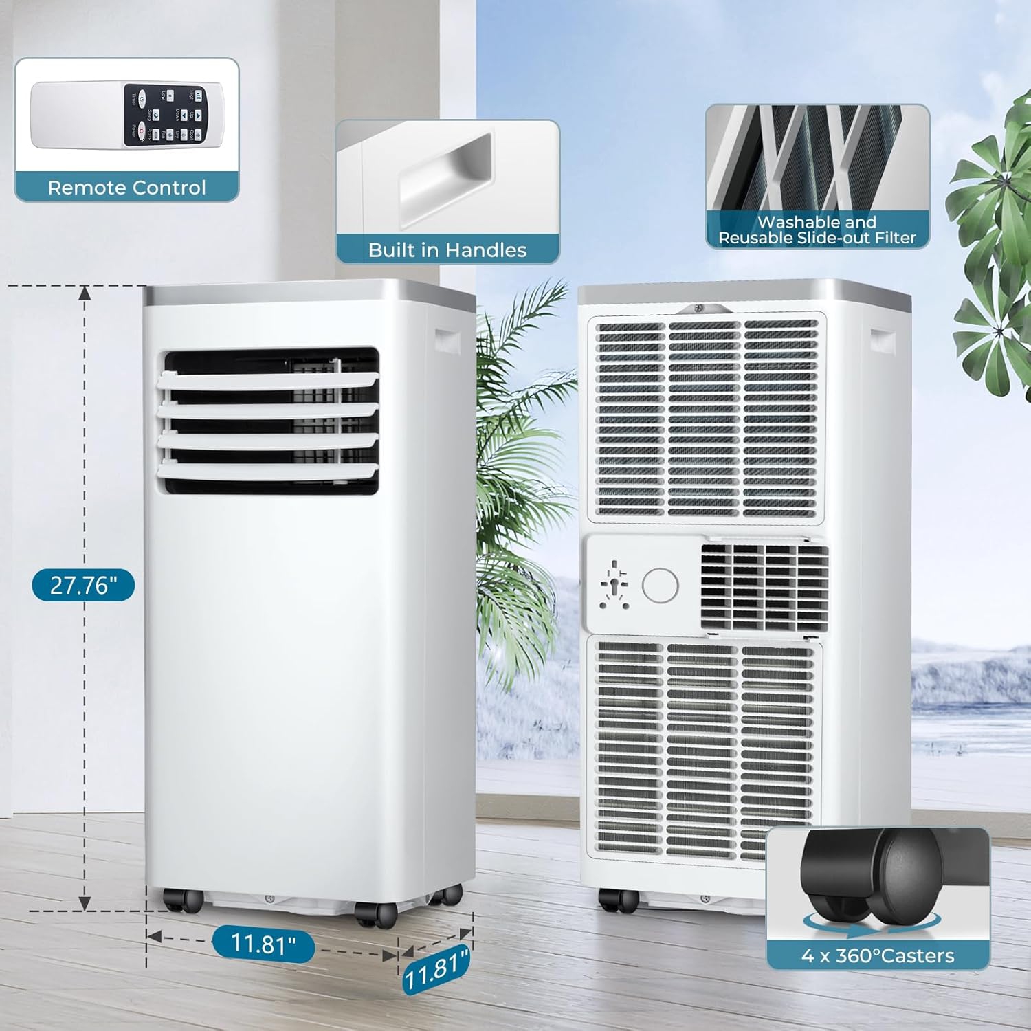 ZAFRO 8,000 BTU Portable Air Conditioner, Quiet 3 in 1 AC Unit with Fan & Dehumidifier,Cools up to 350 Sq.Ft,2 Fan Speeds，24Hrs Timer,Child