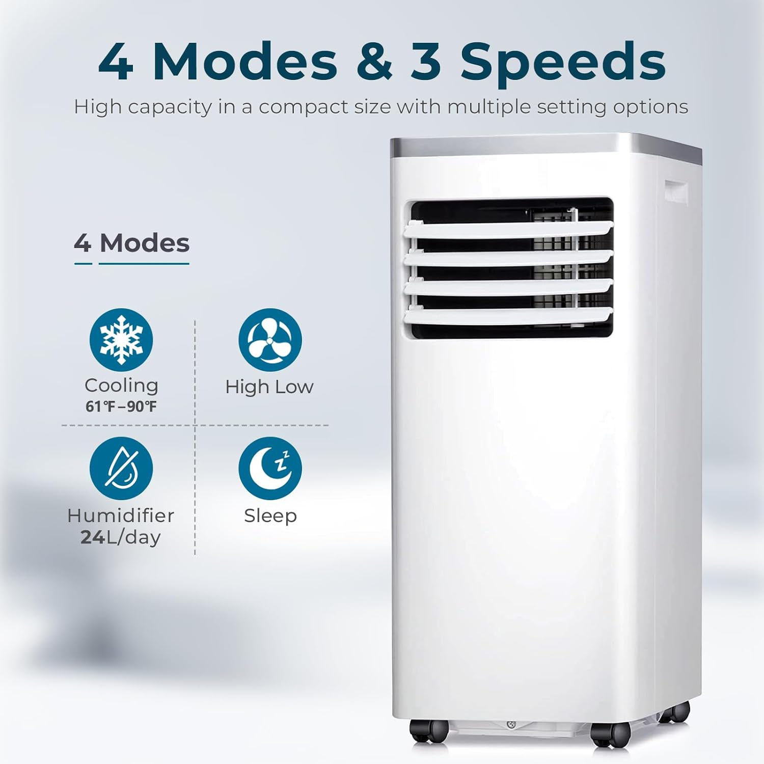 ZAFRO 8,000 BTU Portable Air Conditioner, Quiet 3 in 1 AC Unit with Fan & Dehumidifier,Cools up to 350 Sq.Ft,2 Fan Speeds，24Hrs Timer,Child