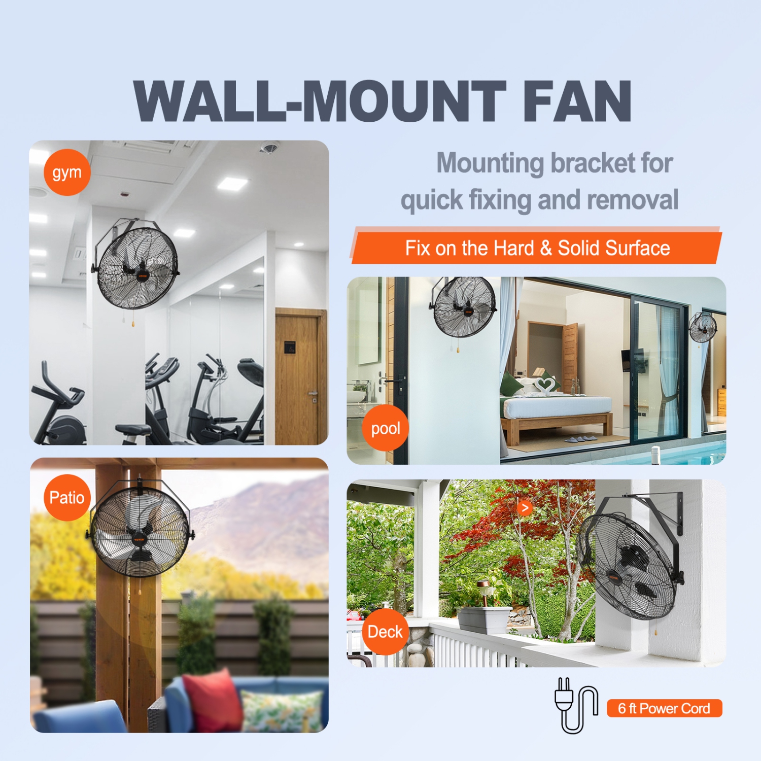 VEVOR 18 Inch Wall Mount Fan, 3-speed High Velocity Max. 4150 CFM, Waterproof Oscillating Industrial Wall Fan, Commercial or Residential for
