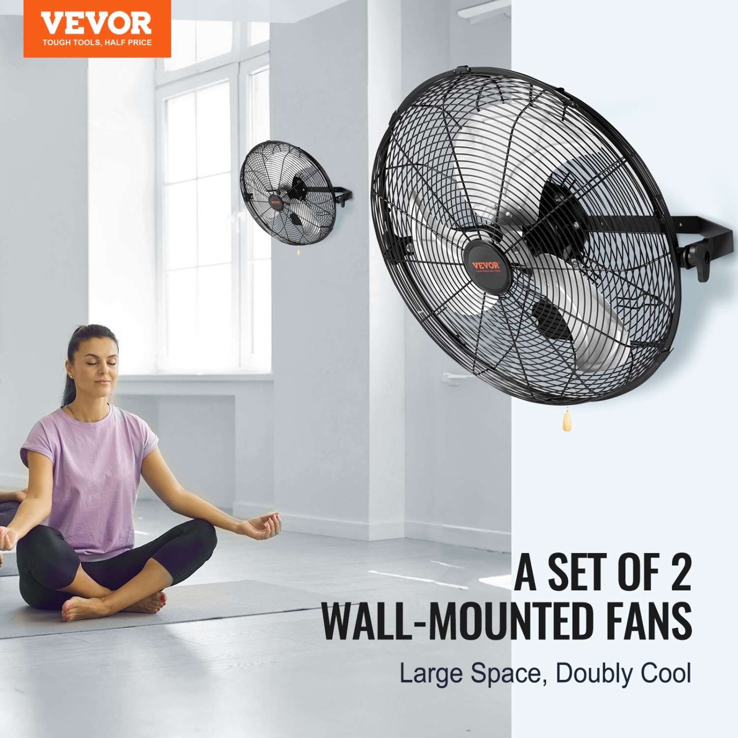 VEVOR 2 PCS 18 inch Wall Mount Fan, Manual 360-Degree Tilt Adjustment, 3-speed High Velocity Max. 4000 CFM Industrial Wall Fan for Indoor,