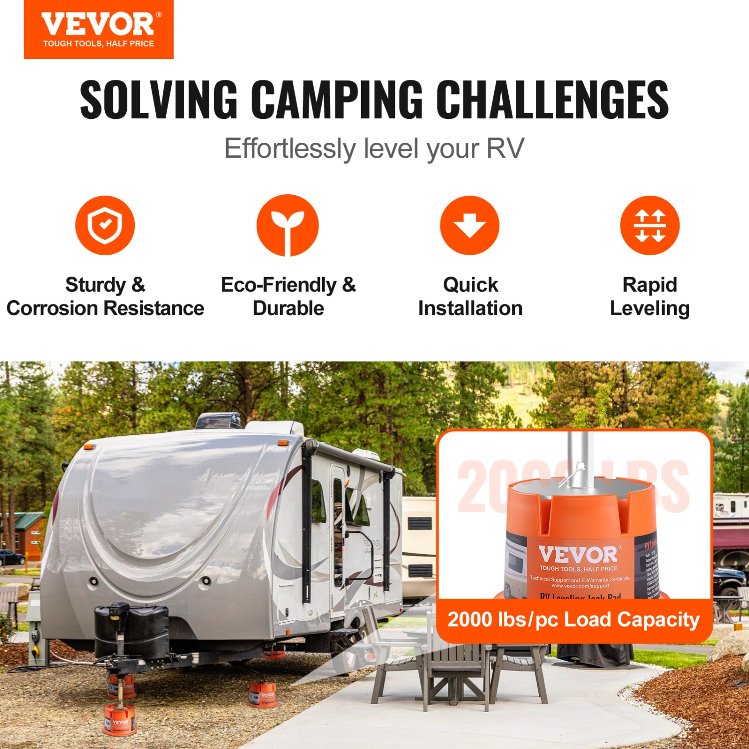 VEVOR 2000 lbs Trailer Jack Block,RV Leveling Block, High-quality Polypropylene RV Camper Stabilizer Blocks, RV Travel Accessories Use for Any Tongue