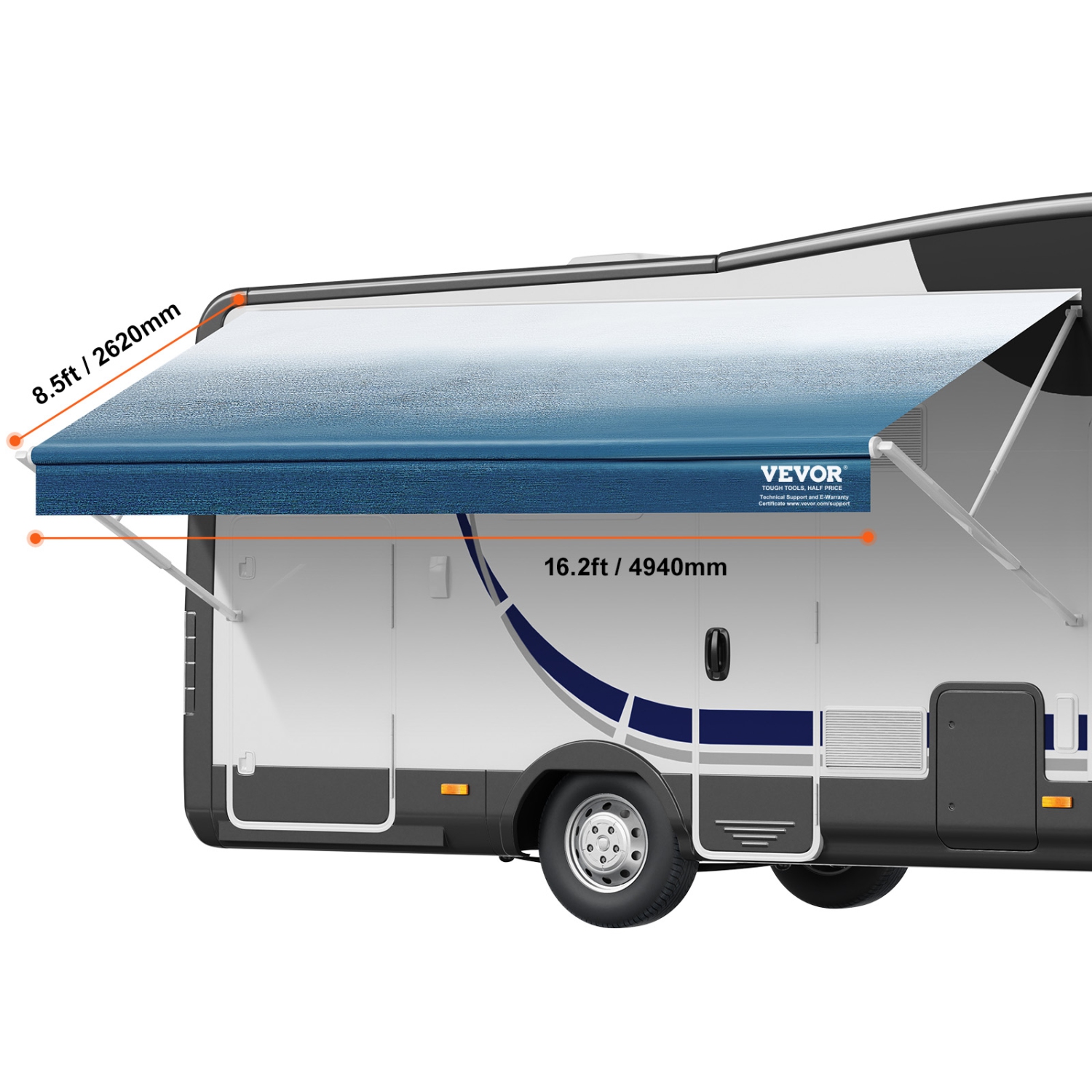 VEVOR RV Awning Fabric Replacement, 16'2" Fabric Length for 17' Awning, Heavy Duty 3-Ply 16oz PVC Camper Awning Fabric, Waterproof & UV Protection