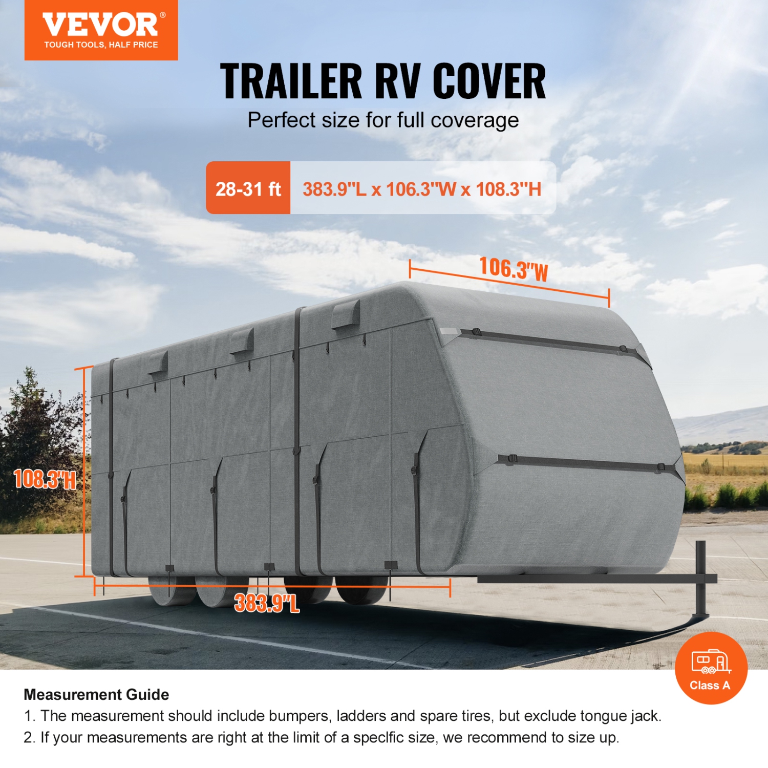 VEVOR 28-31 ft Travel Trailer Cover, Class A RV Cover, Top 300D Oxford Fabric Camper Cover, Waterproof, Windproof and Rip-Stop, with Storage Bag,