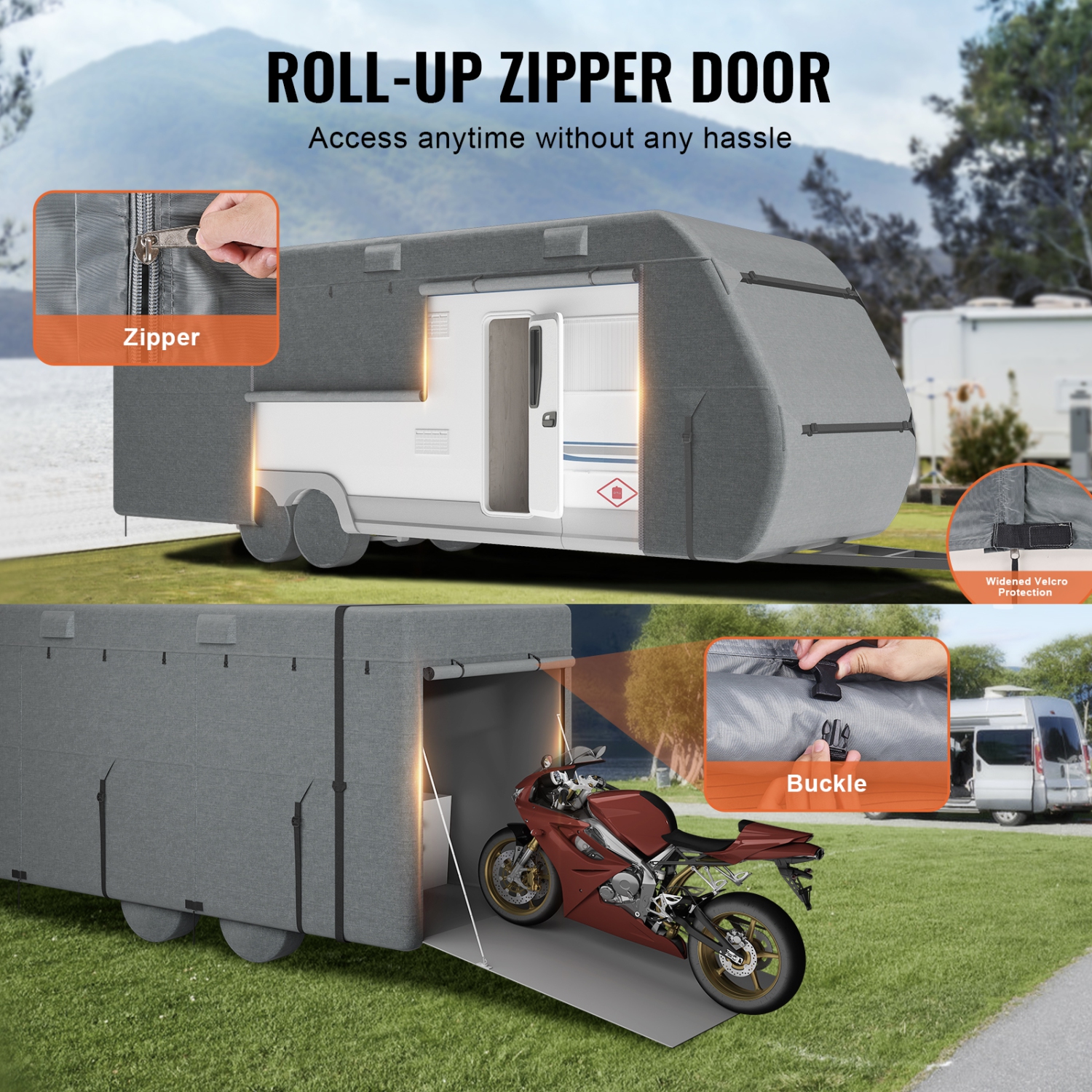 VEVOR 28-31 ft Travel Trailer Cover, Class A RV Cover, Top 300D Oxford Fabric Camper Cover, Waterproof, Windproof and Rip-Stop, with Storage Bag,