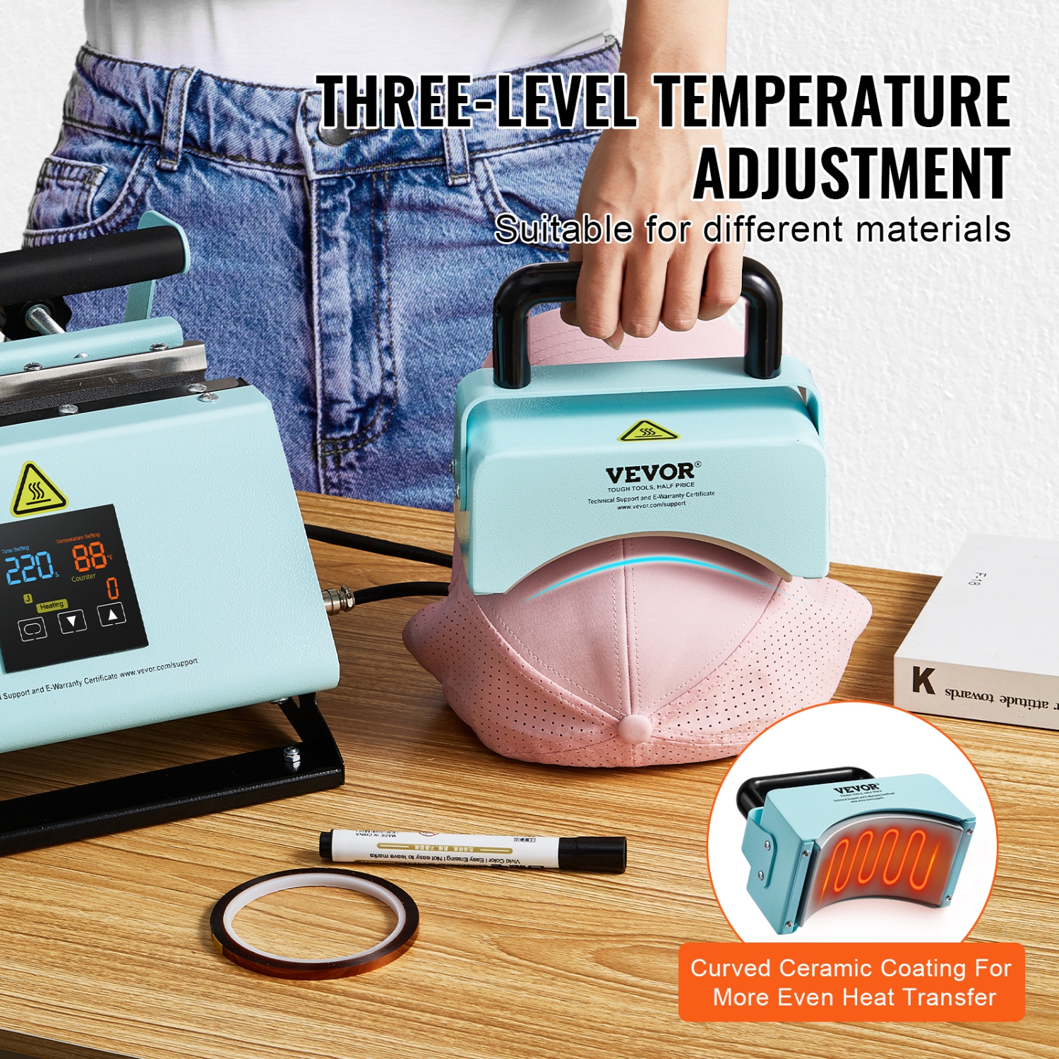 VEVOR 2 in 1 Tumbler and Hat Heat Press Machine, Mini Hat Heat Press for Caps, Tumbler Heat Press for 11-30oz Sublimation Tumblers and Mugs,