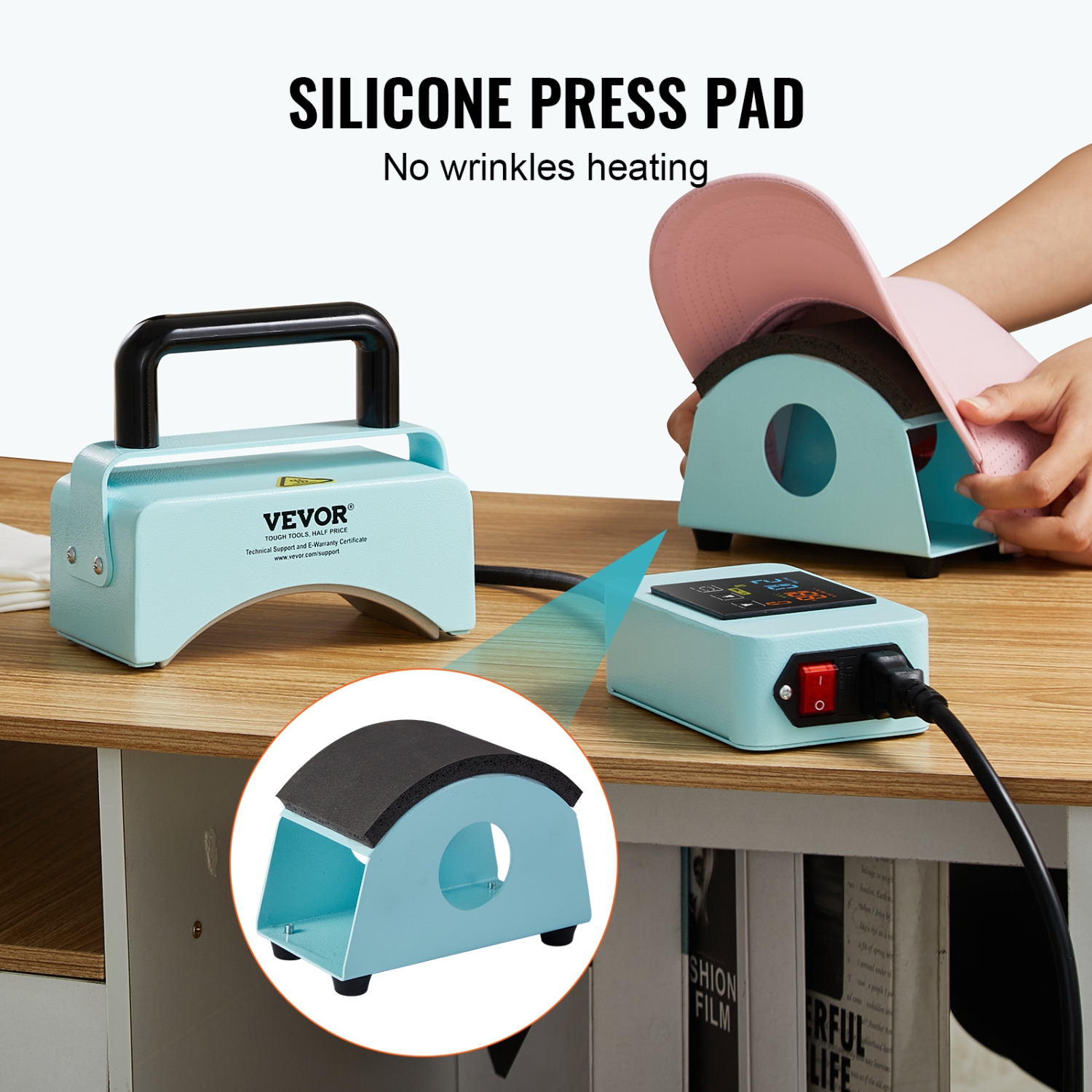 VEVOR 5.9x3.15 inchHat Press Machine, Mini Hat Heat Press with Integrated Control Panel, Cap Heat Press Machine,Curved Heating Plate, Safety Base,