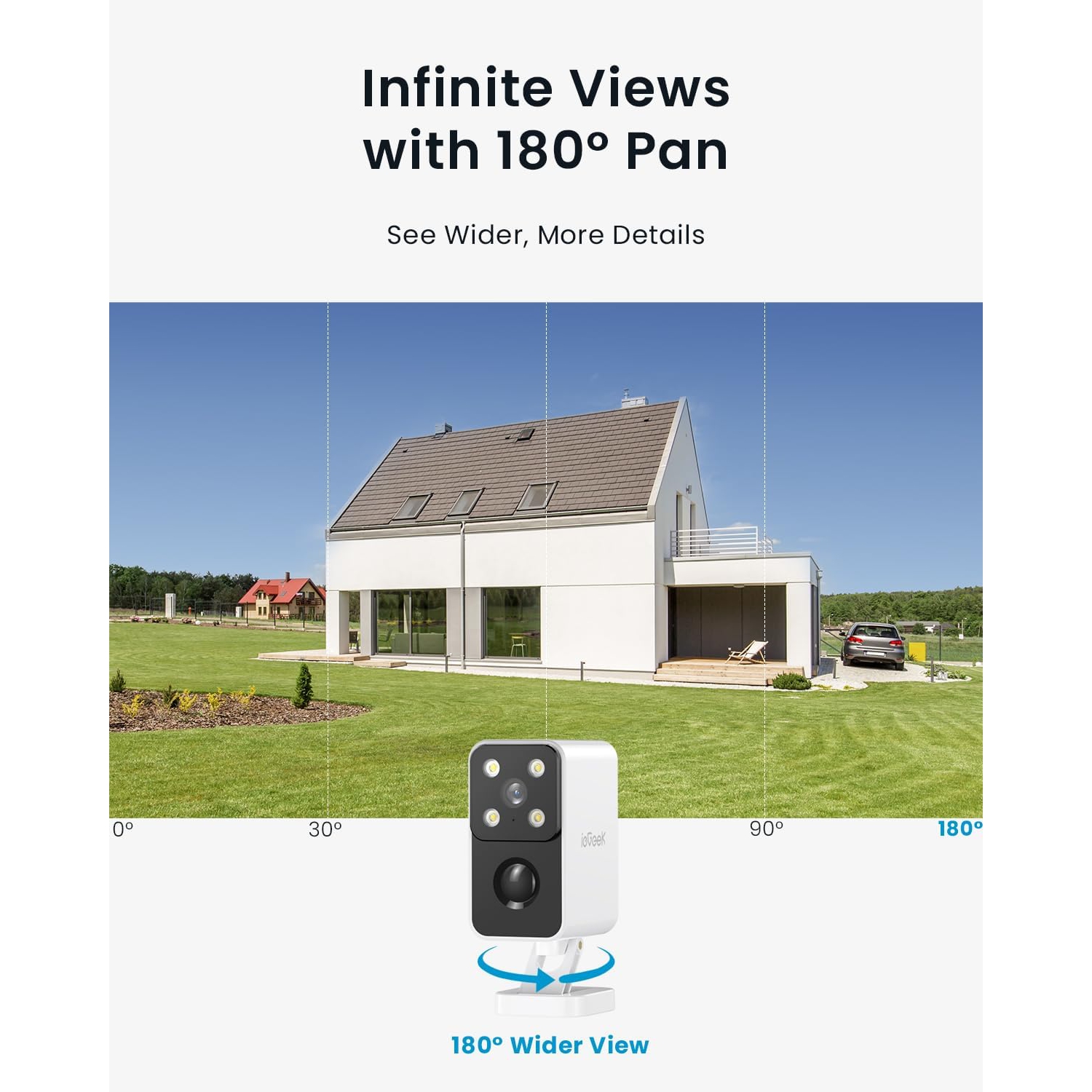 ieGeek Wireless Outdoor Security Camera 180° Pan Rotating, 2.4G WiFi Battery-Powered with 2K Colour Night Vision, Smart AI Detection, IP65 for