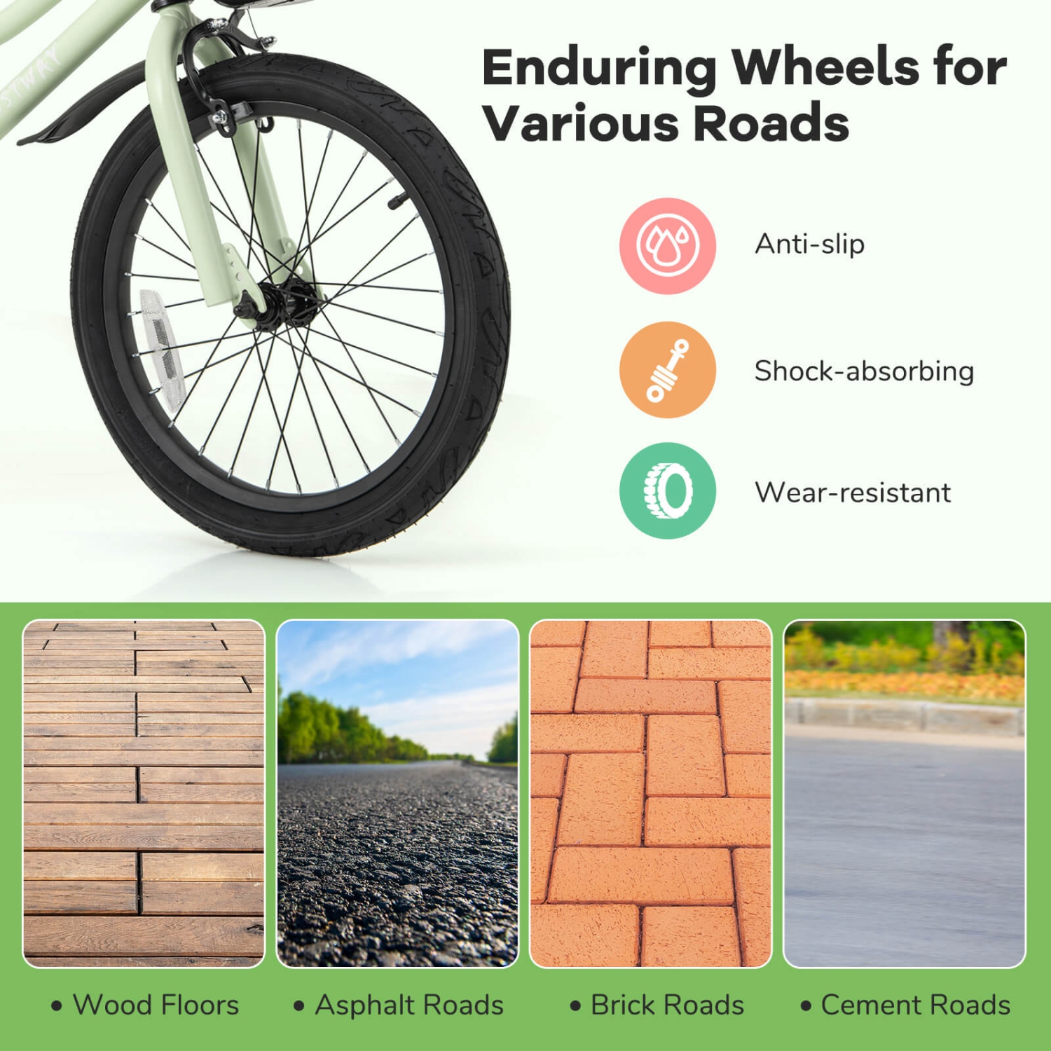 Costway 12"/14"/16"/18" Kid's Bike with Training Wheels Adjustable Handlebar & Seat Handbrake Green/Pink