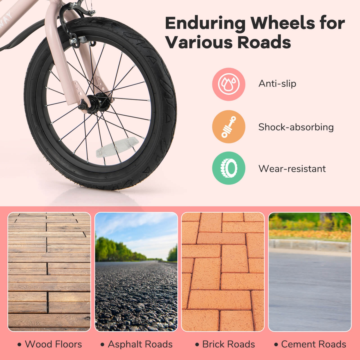 Costway 12"/14"/16"/18" Kid's Bike with Training Wheels Adjustable Handlebar & Seat Handbrake Green/Pink