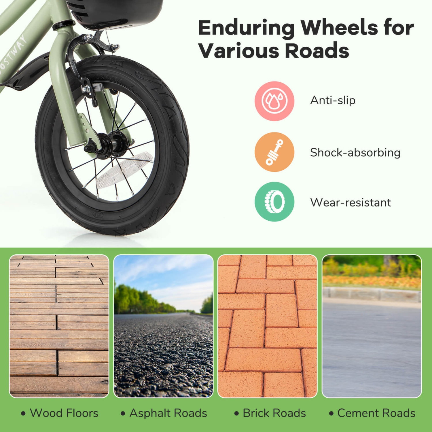 Costway 12"/14"/16"/18" Kid's Bike with Training Wheels Adjustable Handlebar & Seat Handbrake Green/Pink