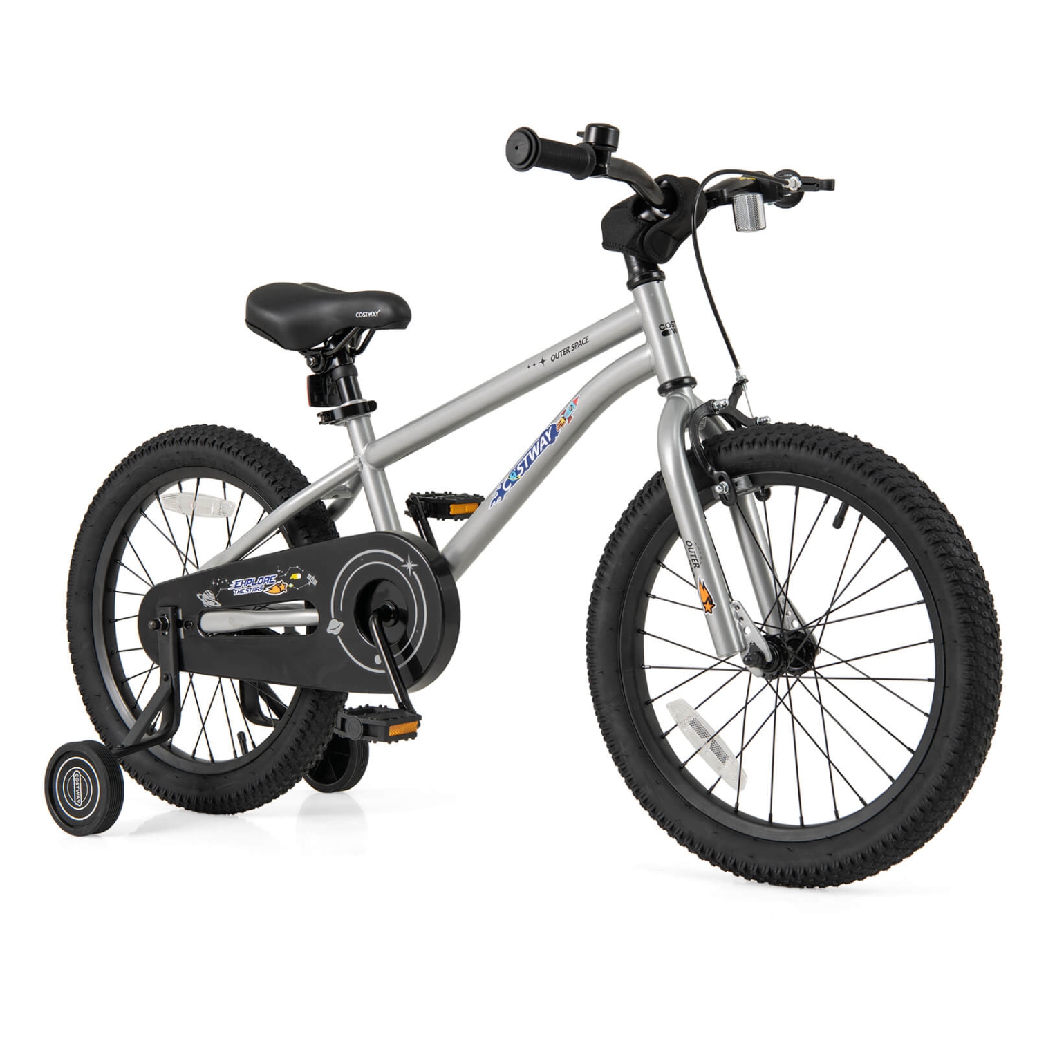 Vélo pour enfants de 18&nbsp;po de Costway pour enfants de 4-8 ans avec selle réglable et guidon antidérapant argenté
