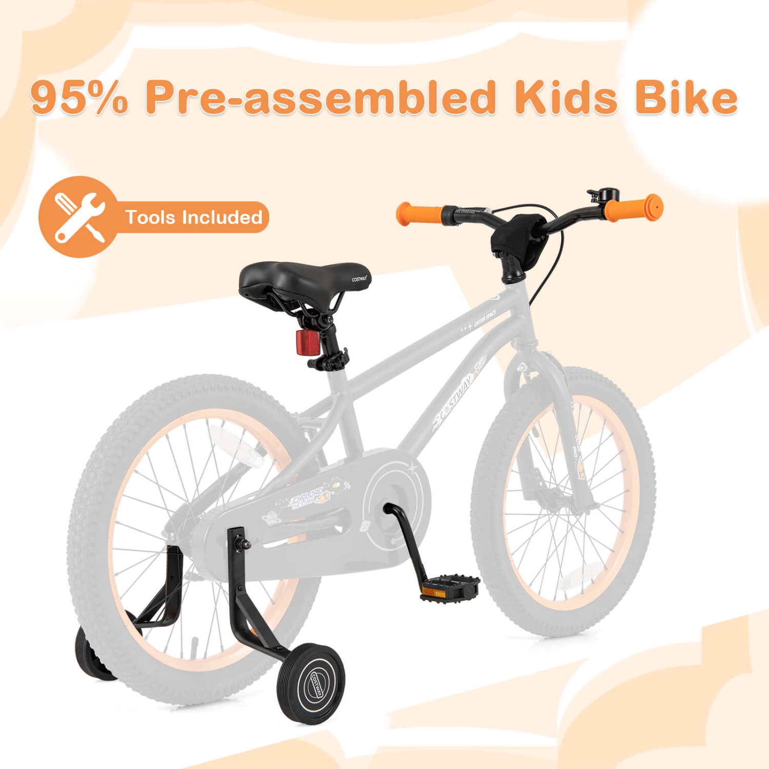 Vélo pour enfants de 18&nbsp;po de Costway pour enfants de 4-8 ans avec selle réglable et guidon antidérapant noir