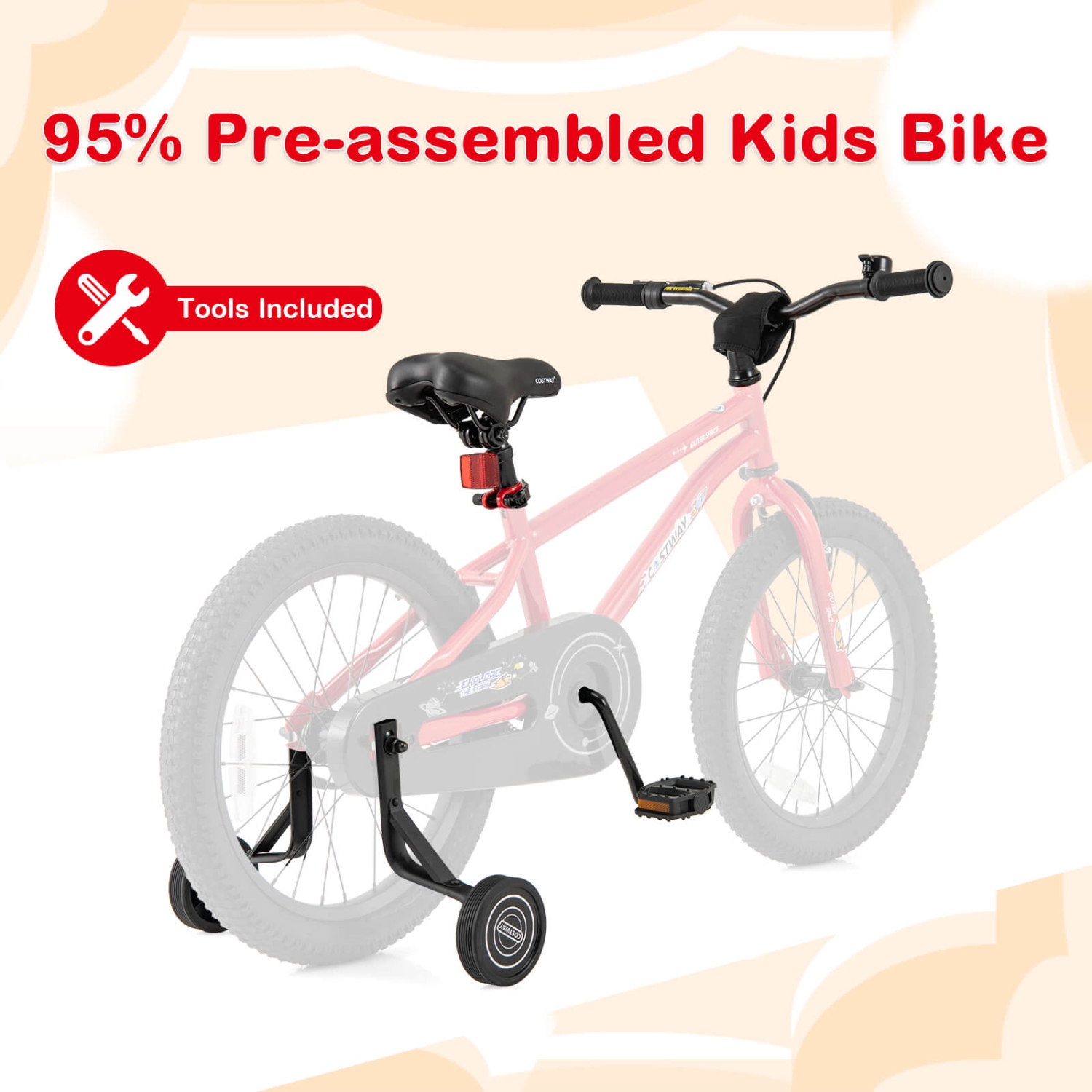 Vélo pour enfants de 18&nbsp;po de Costway pour enfants de 4-8 ans avec selle réglable et guidon antidérapant rouge