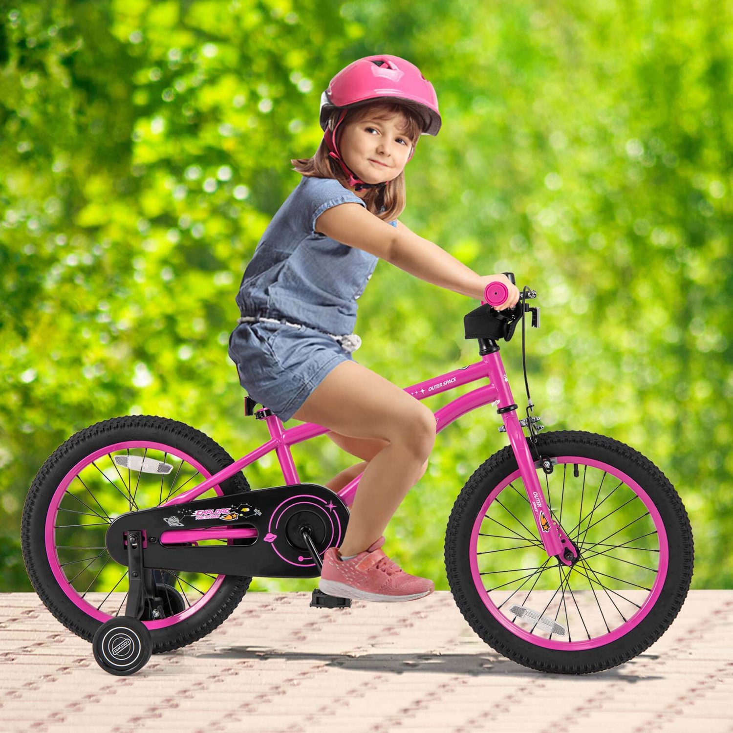 Vélo pour enfants de 18&nbsp;po de Costway pour enfants de 4-8 ans avec selle réglable et guidon antidérapant rose