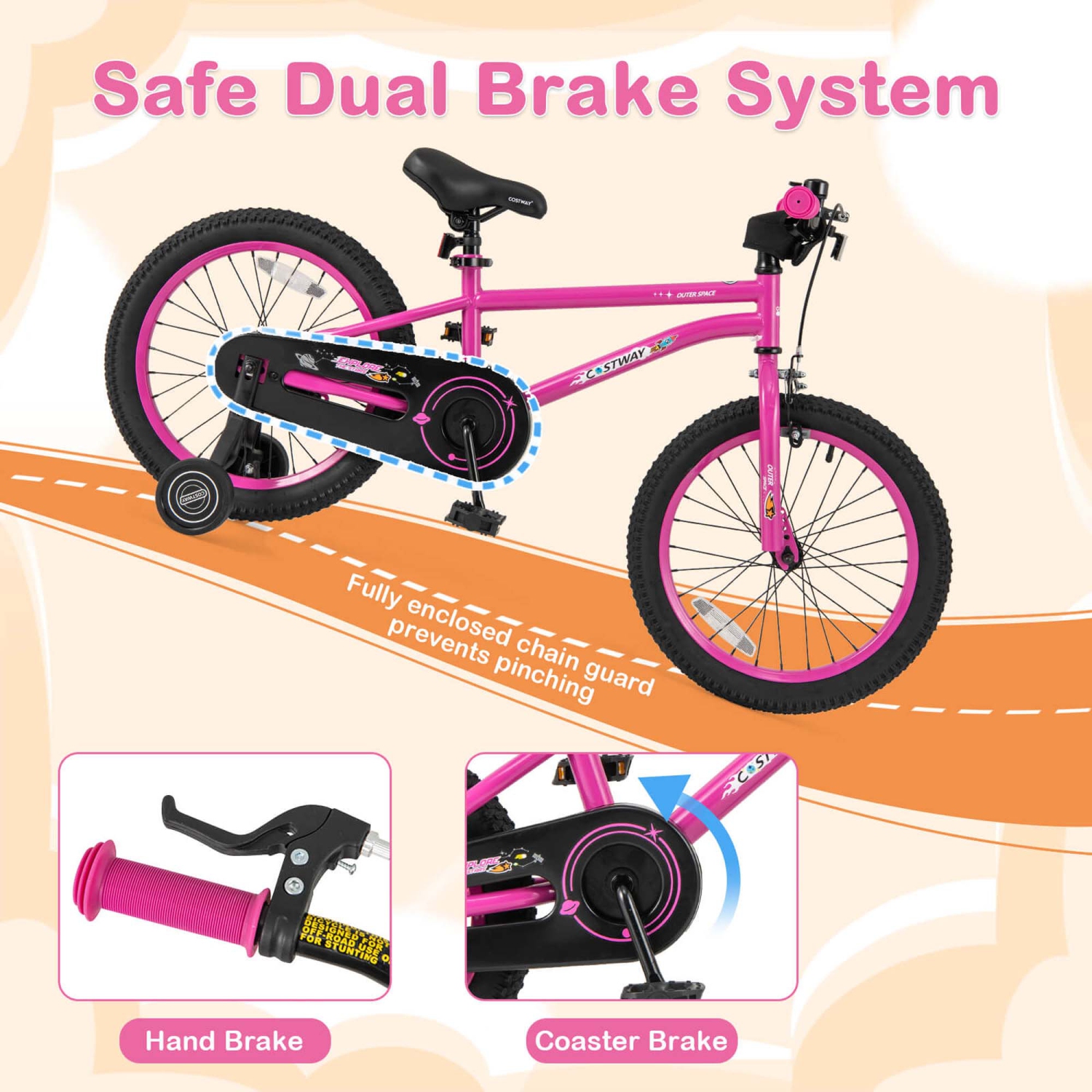 Vélo pour enfants de 18&nbsp;po de Costway pour enfants de 4-8 ans avec selle réglable et guidon antidérapant rose