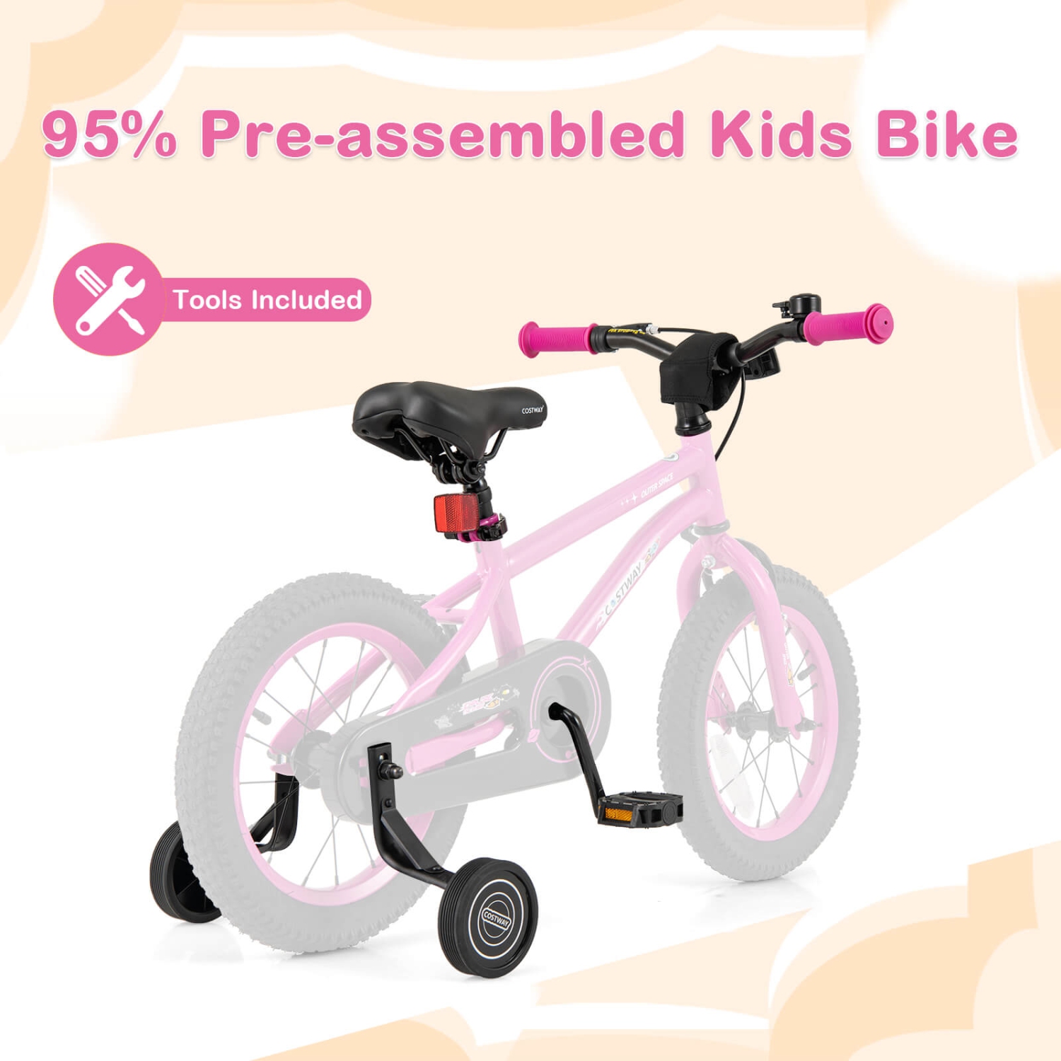 Costway 14-Inch Kid's Bike for 3-5 Years Old with Adjustable Saddle & Anti-slip Handlebar