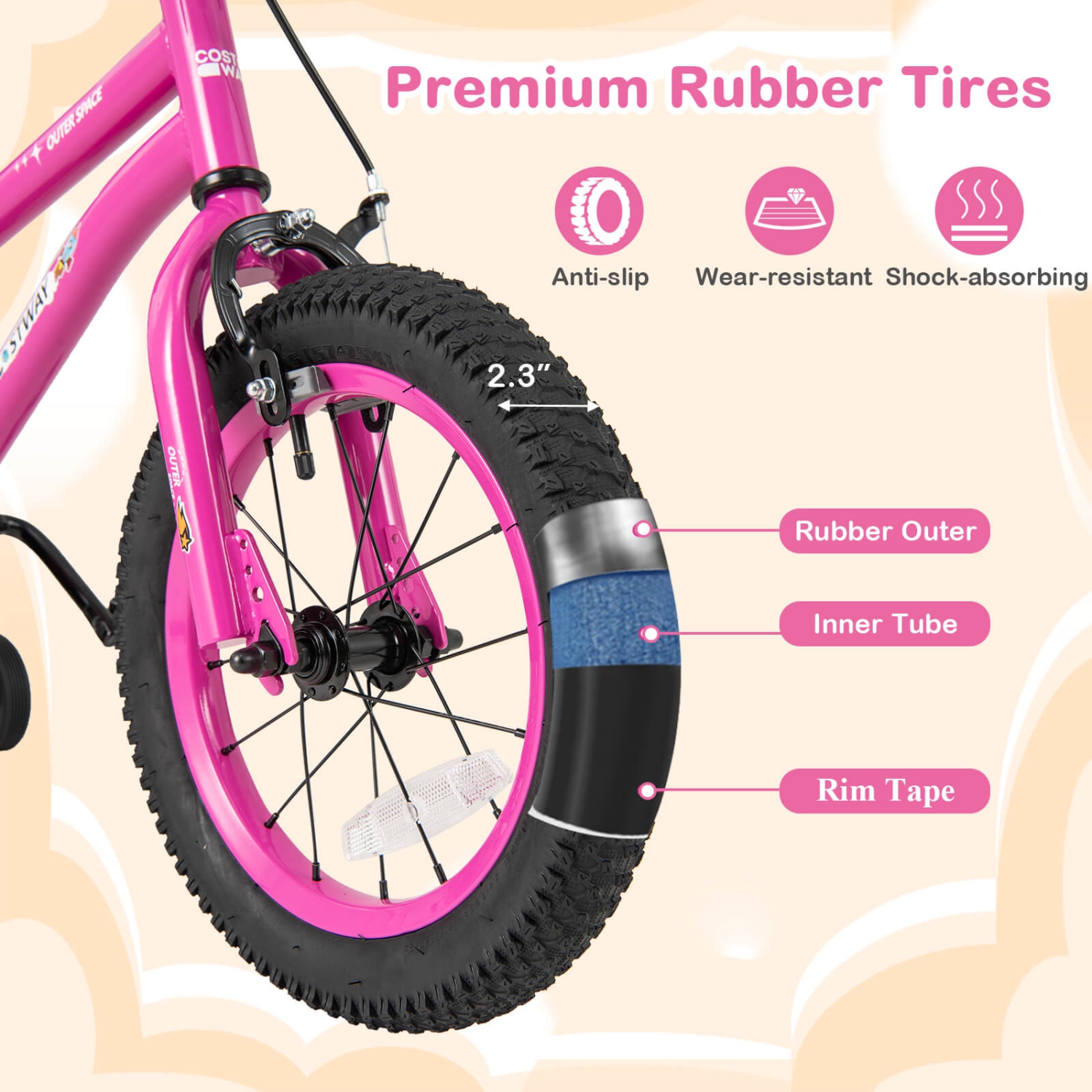 Costway 14-Inch Kid's Bike for 3-5 Years Old with Adjustable Saddle & Anti-slip Handlebar