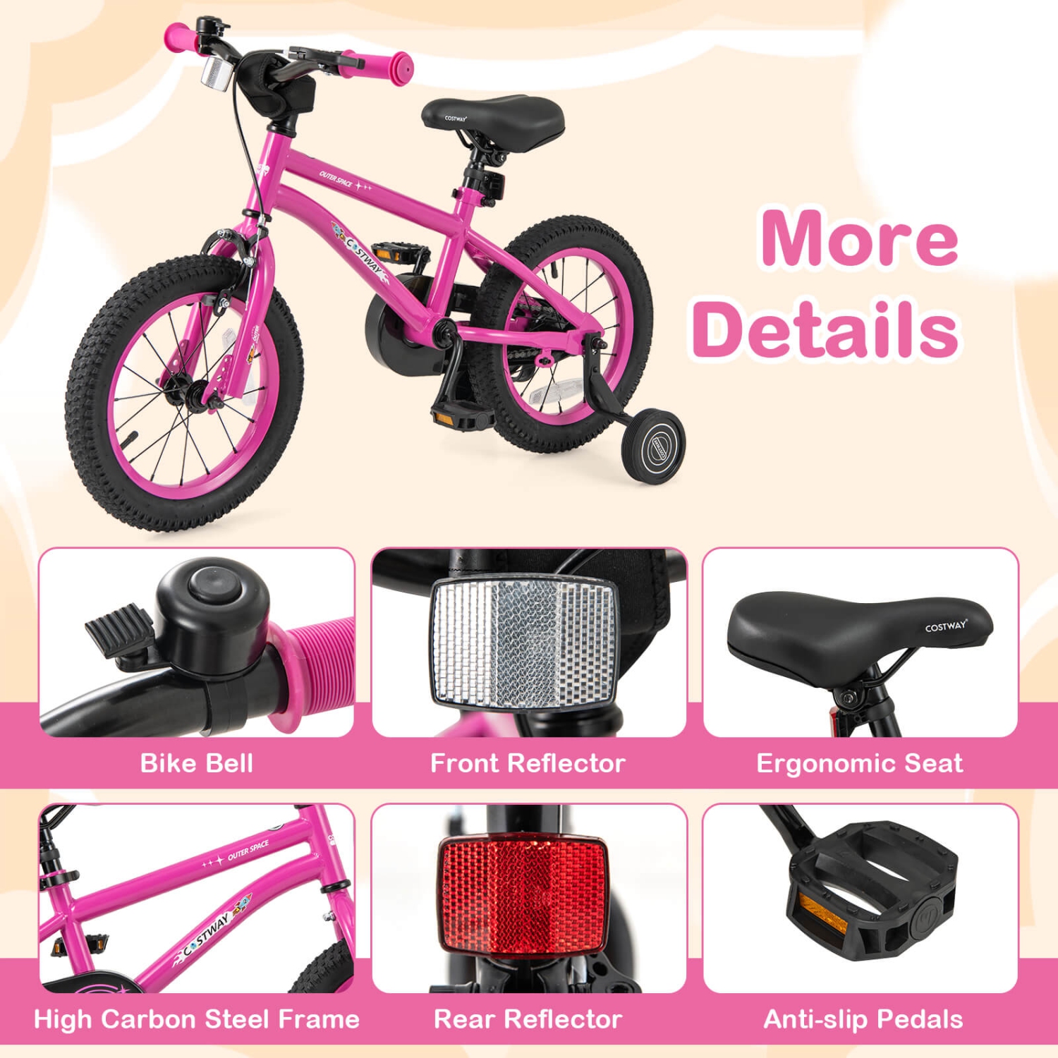 Costway 14-Inch Kid's Bike for 3-5 Years Old with Adjustable Saddle & Anti-slip Handlebar