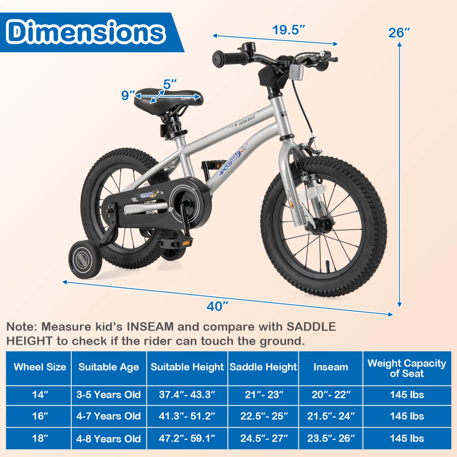 Costway 14-Inch Kid's Bike for 3-5 Years Old with Adjustable Saddle & Anti-slip Handlebar