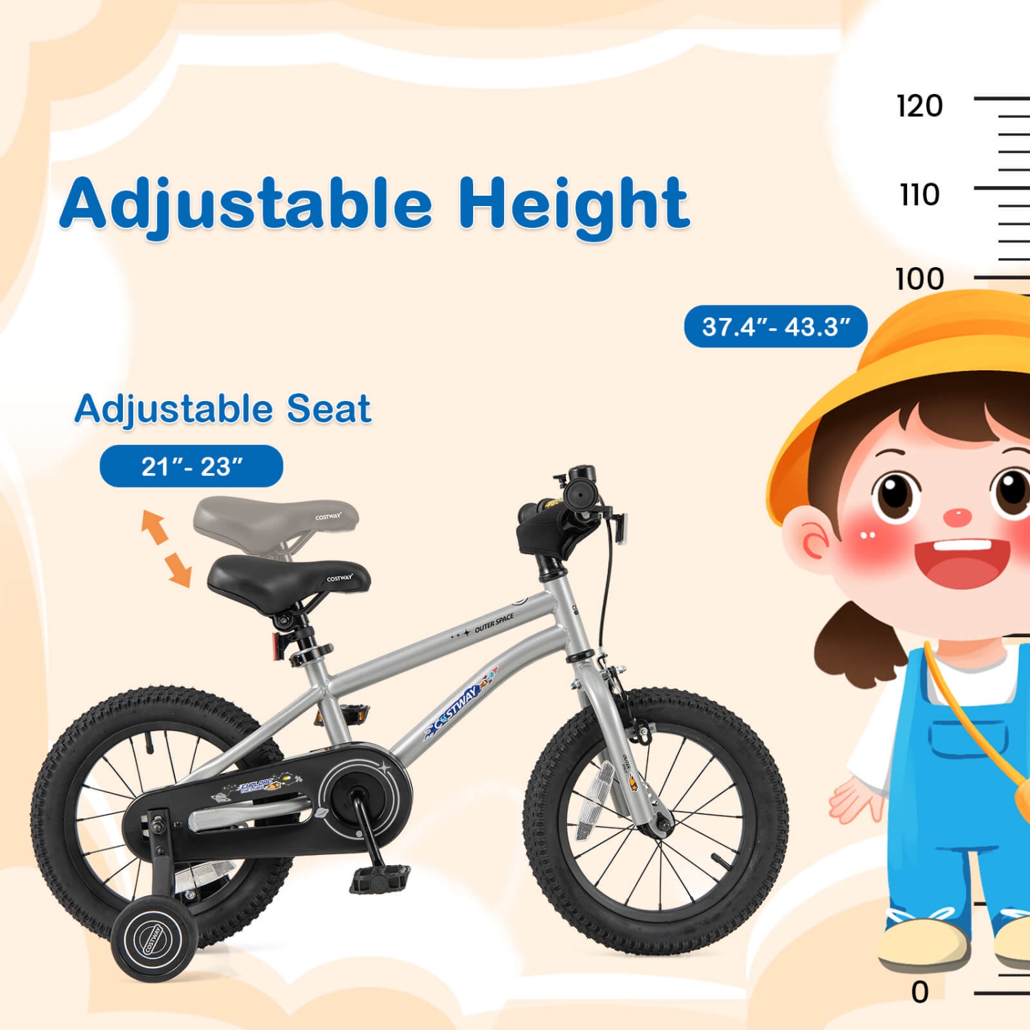 Costway 14-Inch Kid's Bike for 3-5 Years Old with Adjustable Saddle & Anti-slip Handlebar