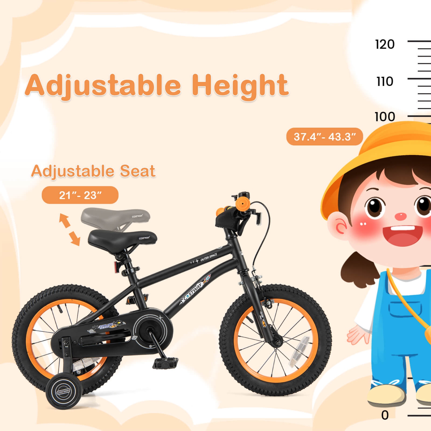 Costway 14-Inch Kid's Bike for 3-5 Years Old with Adjustable Saddle & Anti-slip Handlebar