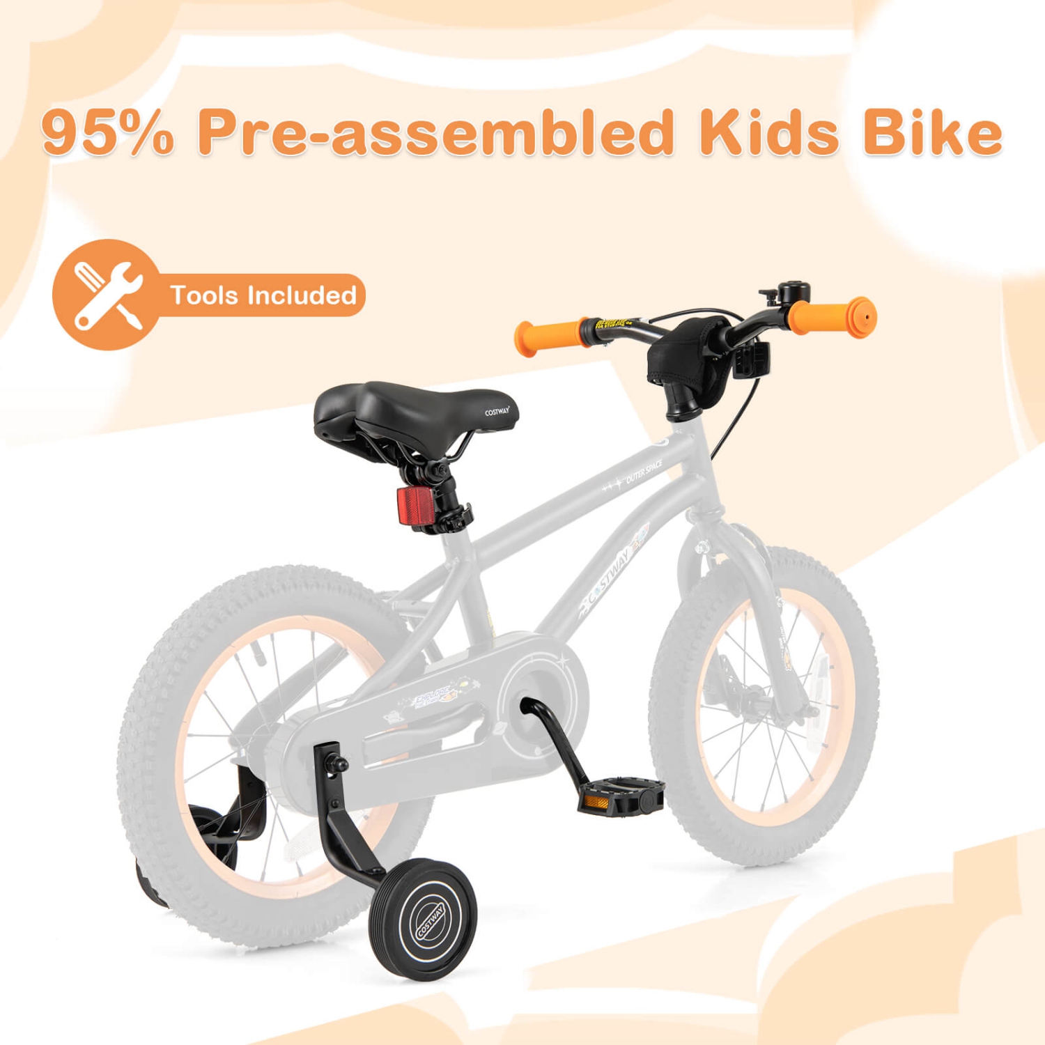 Costway 14-Inch Kid's Bike for 3-5 Years Old with Adjustable Saddle & Anti-slip Handlebar