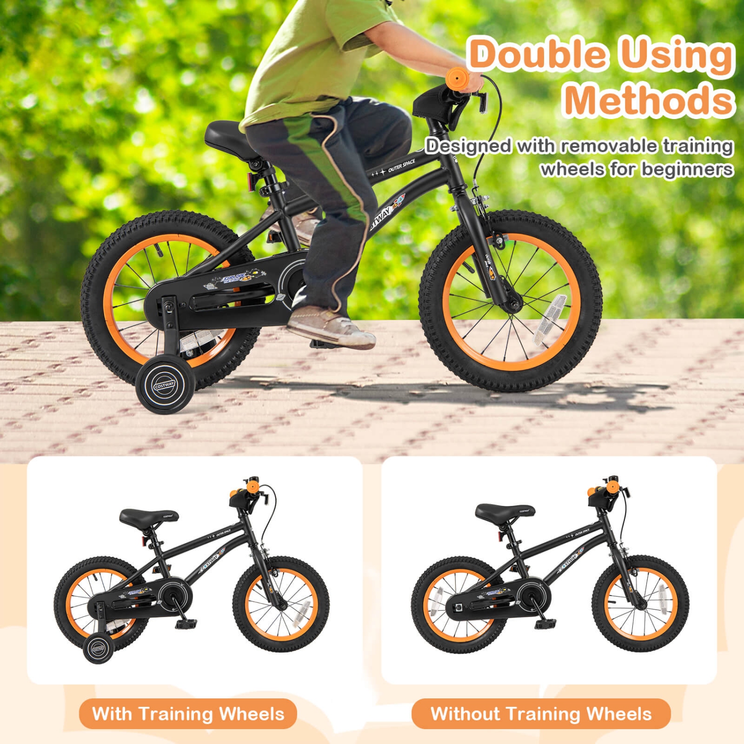Costway 14-Inch Kid's Bike for 3-5 Years Old with Adjustable Saddle & Anti-slip Handlebar