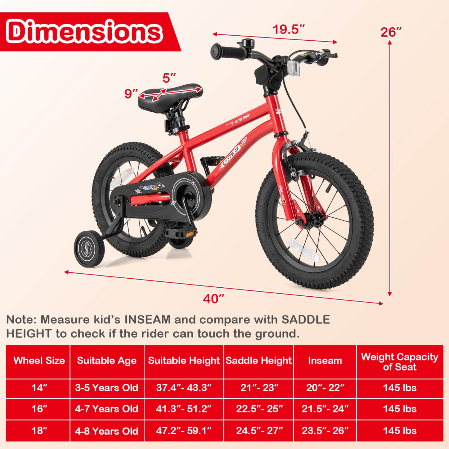 Costway 14-Inch Kid's Bike for 3-5 Years Old with Adjustable Saddle & Anti-slip Handlebar