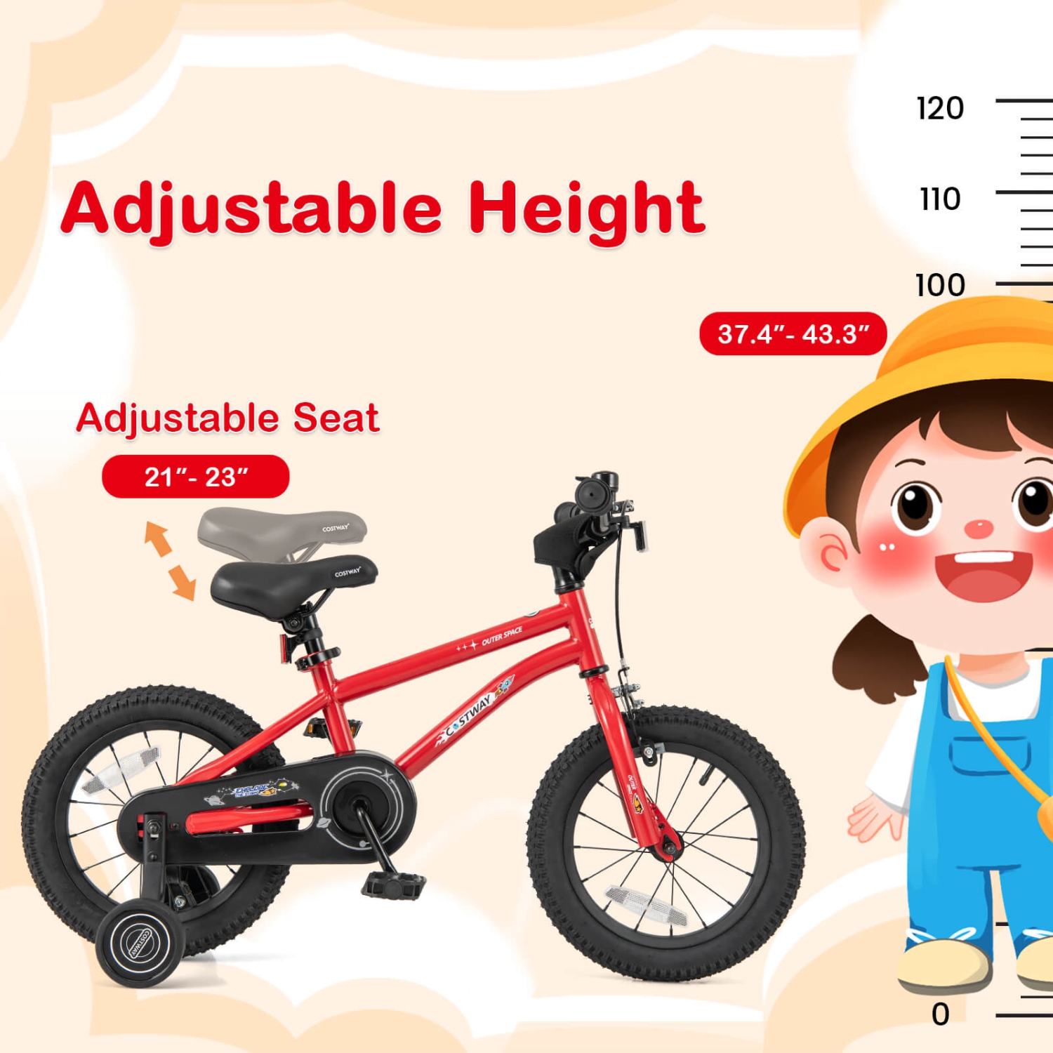 Costway 14-Inch Kid's Bike for 3-5 Years Old with Adjustable Saddle & Anti-slip Handlebar