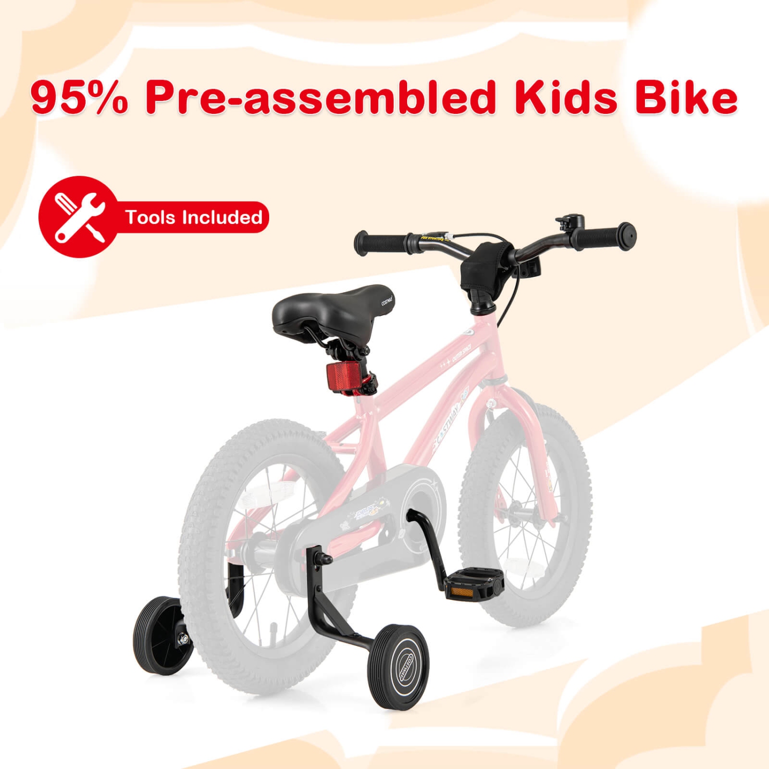 Costway 14-Inch Kid's Bike for 3-5 Years Old with Adjustable Saddle & Anti-slip Handlebar