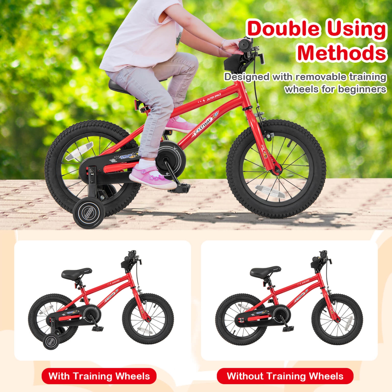 Costway 14-Inch Kid's Bike for 3-5 Years Old with Adjustable Saddle & Anti-slip Handlebar