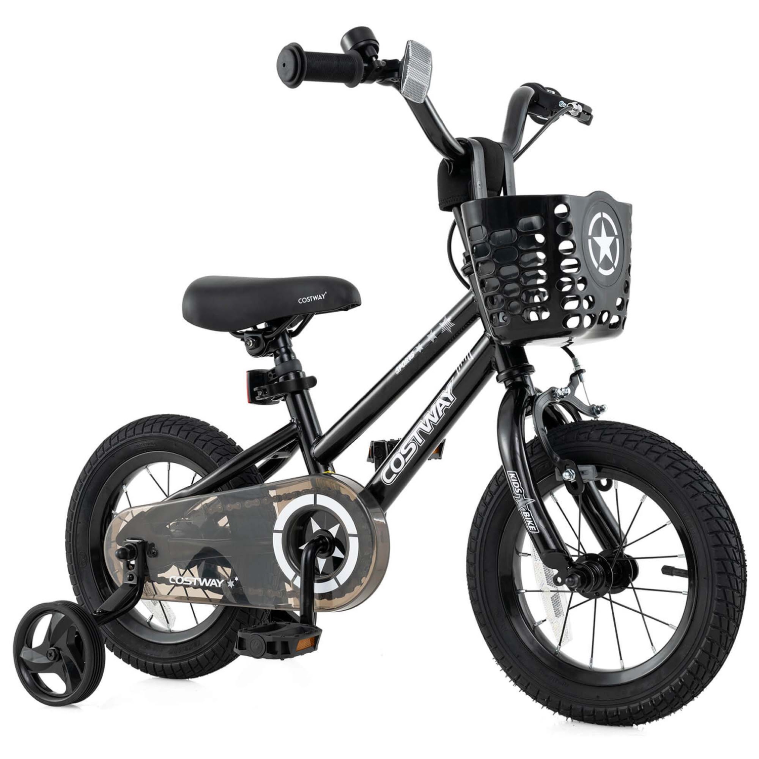 Vélo pour enfants de Costway avec roues stabilisatrices, guidon réglable et siège, frein à main noir/rose/argenté