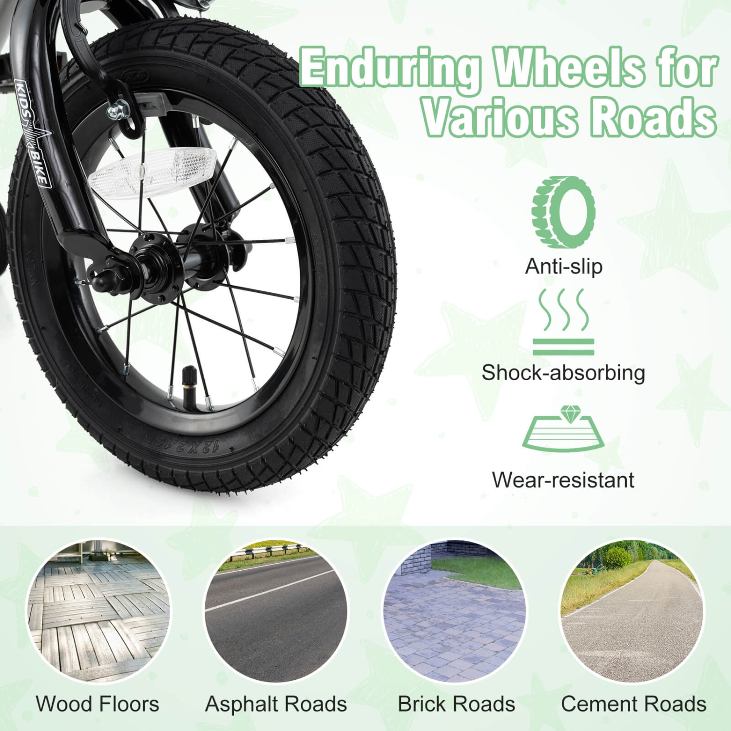 Vélo pour enfants de Costway avec roues stabilisatrices, guidon réglable et siège, frein à main noir/rose/argenté