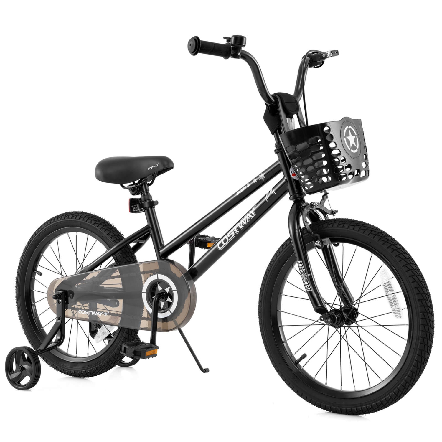 Vélo pour enfants de Costway avec roues stabilisatrices, guidon réglable et siège, frein à main noir/rose/argenté