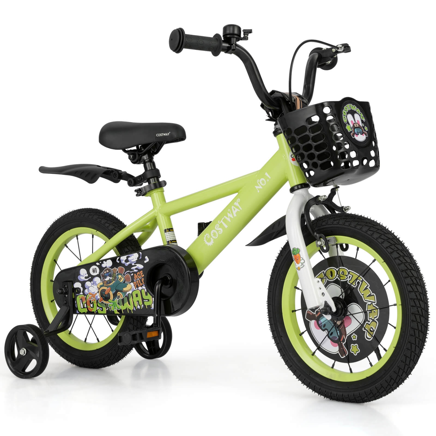 Costway 14" Kid's Bike for 3-5 with Height-Adjustable Handlebar & Saddle Handbrake Green
