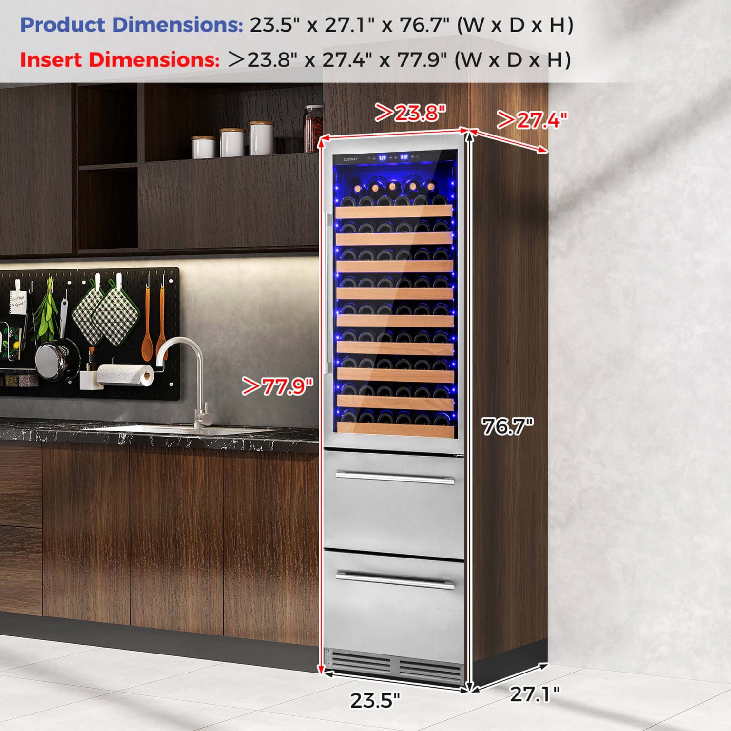 Costway 24 Inch Wine and Beverage Refrigerator with Independent Temperature Control