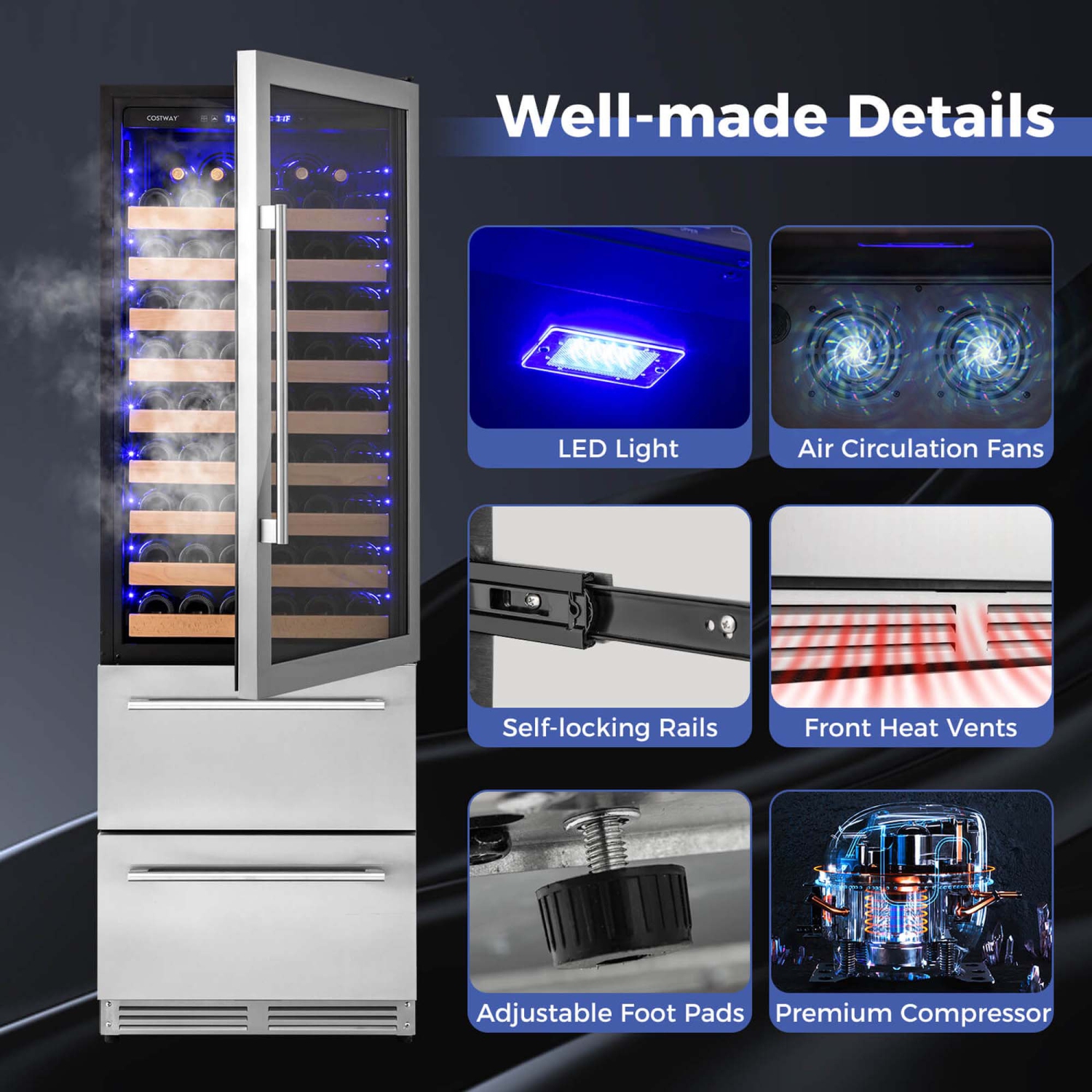 Costway 24 Inch Wine and Beverage Refrigerator with Independent Temperature Control