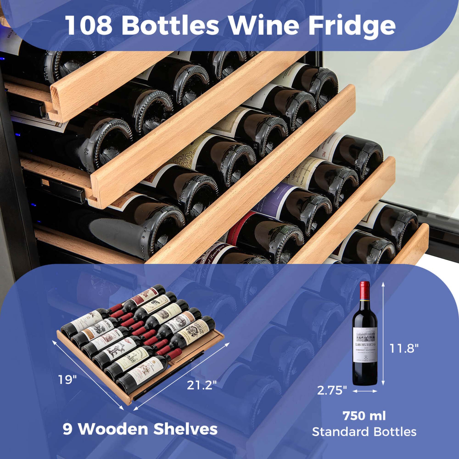 Costway 24 Inch Wine and Beverage Refrigerator with Independent Temperature Control